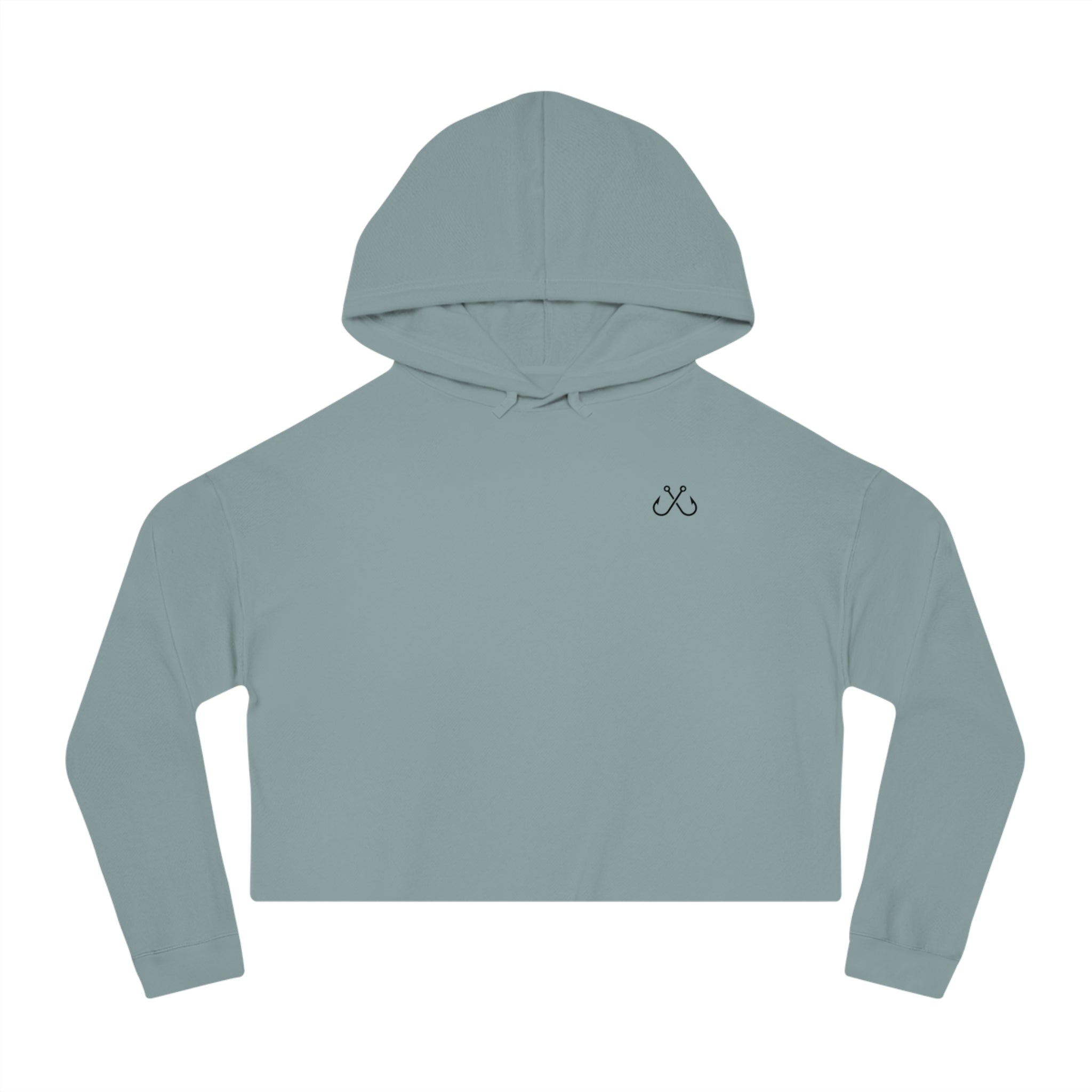 Green Hammer Head Shark Cropped Hoodie — "Deep Drift on the Water" Fishing Graphic