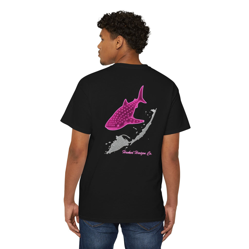 Neon Whale Shark Deep Drift Hooked HorizonCo.  Tee- Perfect for Angler and Fishing Gifts, For him, For Her Unisex Cotton T-Shirt for Fishing & Wildlife Enthusiasts, Ocean Lovers