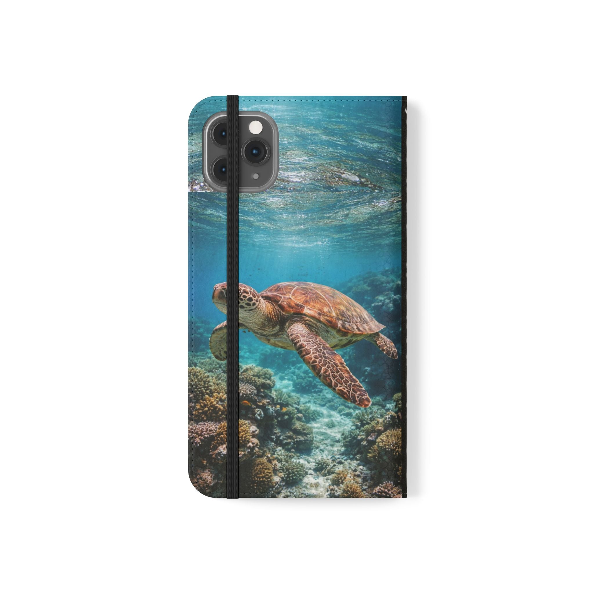 Turtle Hooked Horizon Co Flip Phone Case — Turquoise Water Pattern Wallet Cover