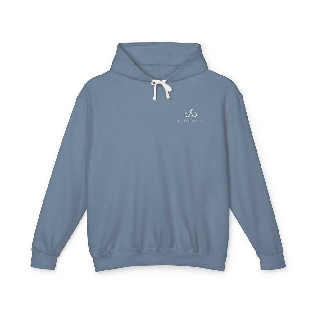 Orange Hooked Horizon Co Unisex Lightweight Hoodie with Deep Drift Design | Perfect for Fishermen, Beach Lovers, Casual Outings, Gift for Him/Her, Nautical Style,  Ocean Lover Gifts