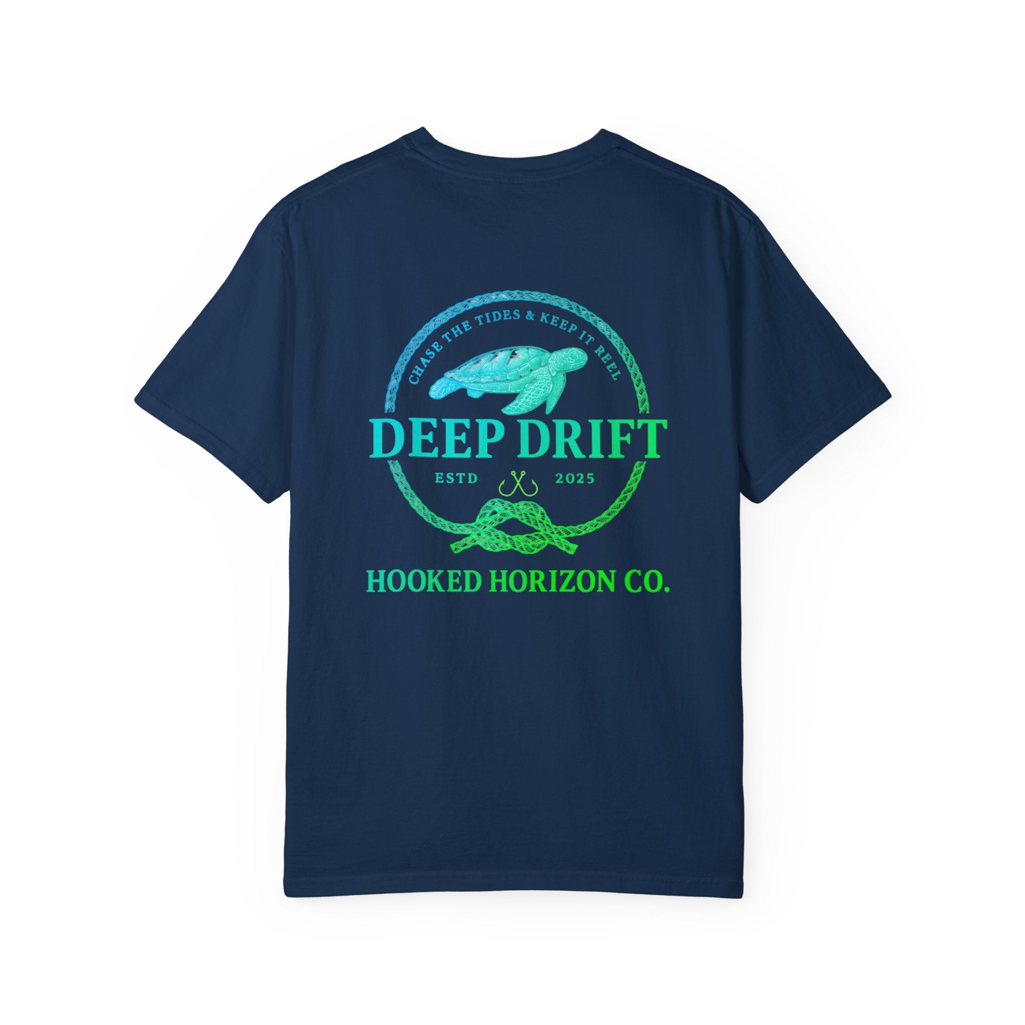 Deep Drift Fishing T-Shirt - Green & Blue Fishing Tee for Angler Lovers, Hammer Head Shark, Ocean Tee