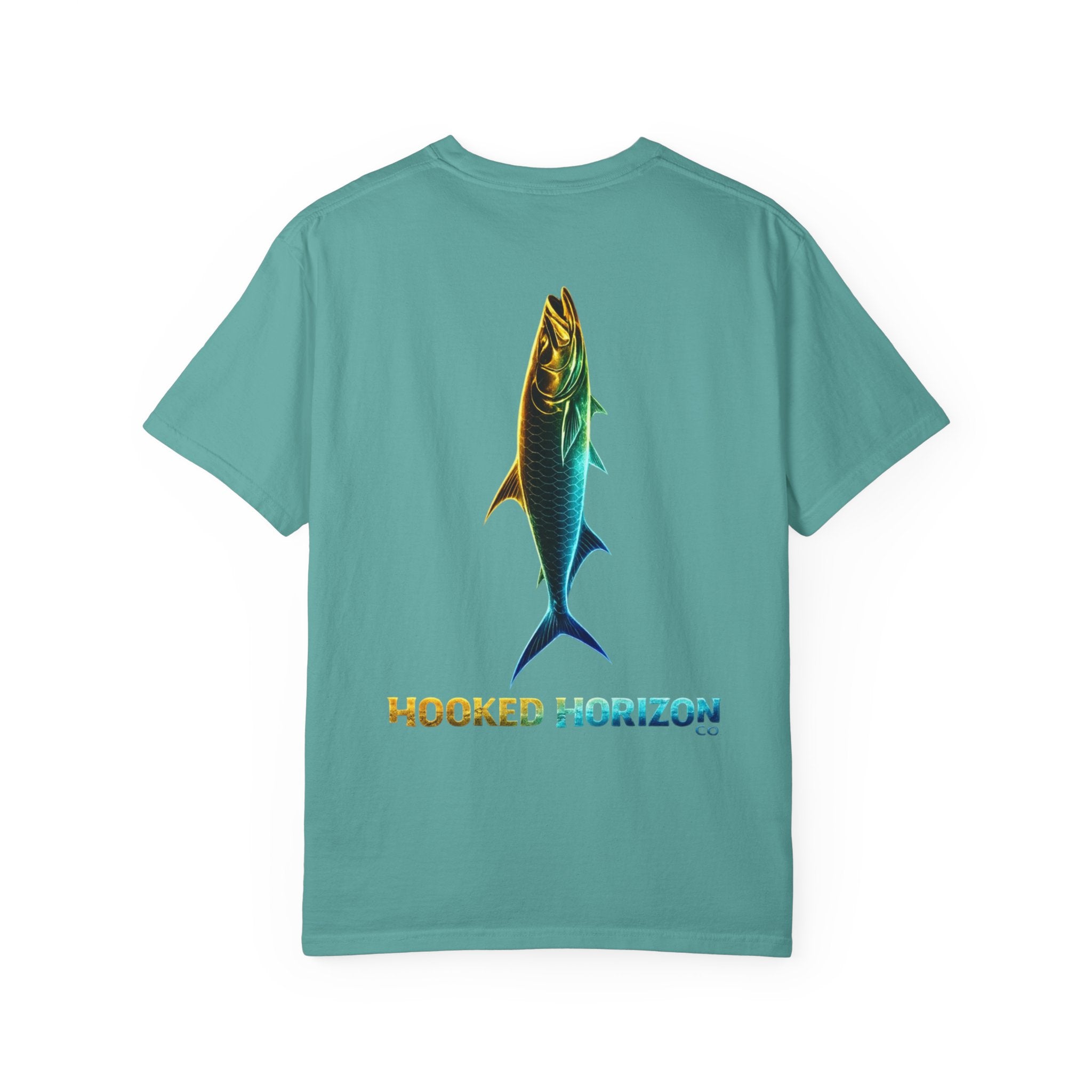 Gold & Blue Tarpon Hooked Horizon Co. — Deep Drift Fishing Graphicishing Tee for Angler Lovers, Shark Lovers, Ocean Tee