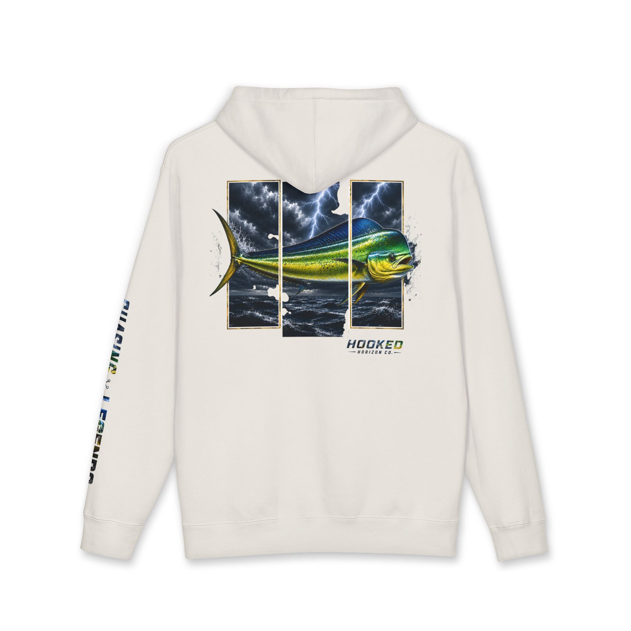 Mahi Mahi Hoodie Hooked Horizon Co. — Fishing Back Graphic Hoodie, Multiple Color Variations