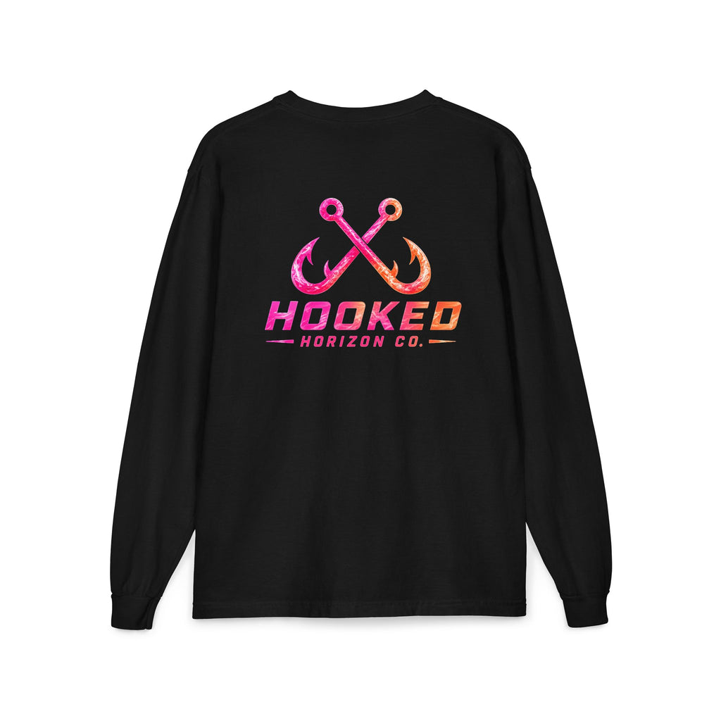 Hot Pink & Peach Hooked Horizon Co. — Classic Logo Unisex Long Sleeve Pocket T-Shirt