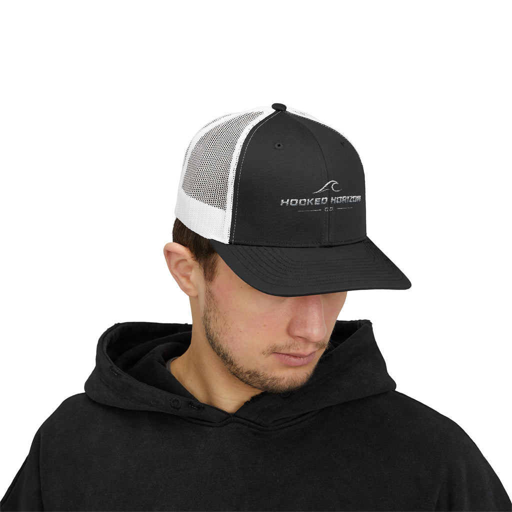 Wave Hooked Horizon Trucker Cap — Embroidered Fishing Snapback