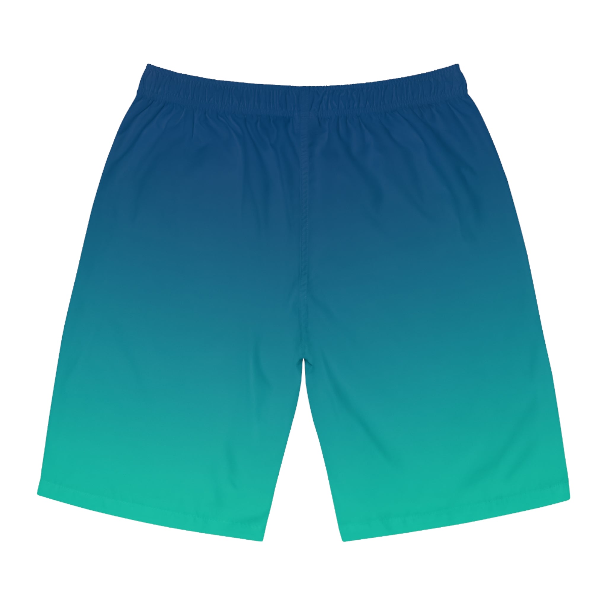 Blue To Sea Green Ombre Men's Ocean-Inspired Board Shorts, Swimwear for Beach Days, Summer Vacations, Pool Parties, Surfing Attire, Water Sports