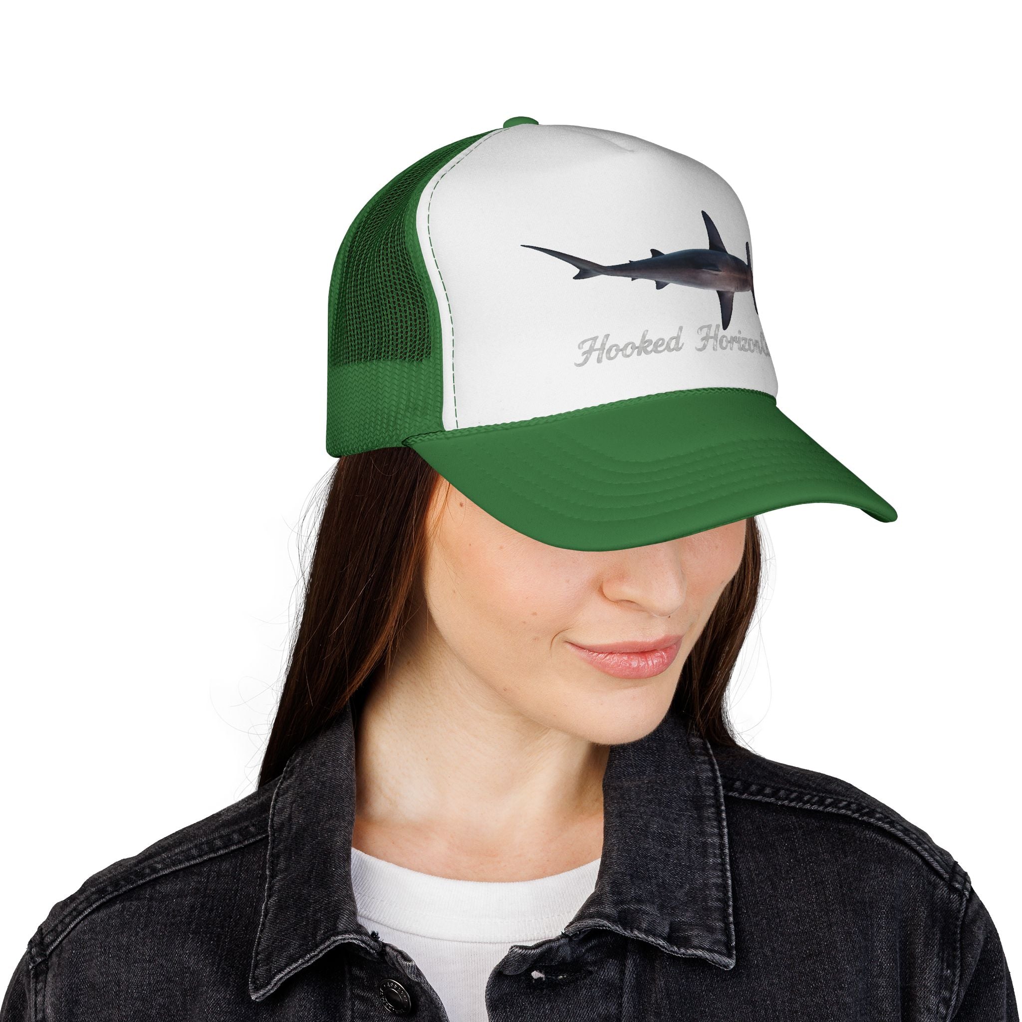 Hammer Head Shark Trucker Cap — 'Chasing Legends' Fishing Hooks Logo