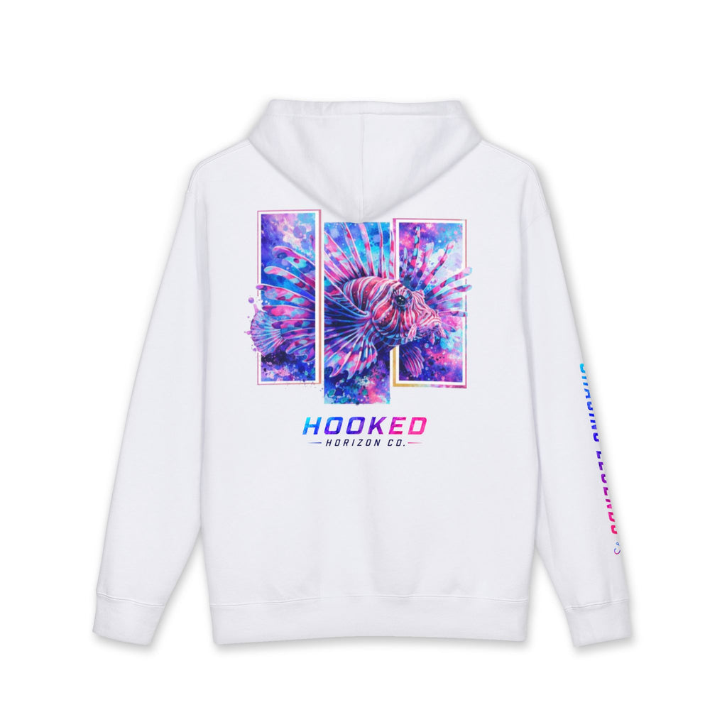 Lion Fish Hoodie Hooked Horizon Co. — Fishing Back Graphic Hoodie, Multiple Color Variations
