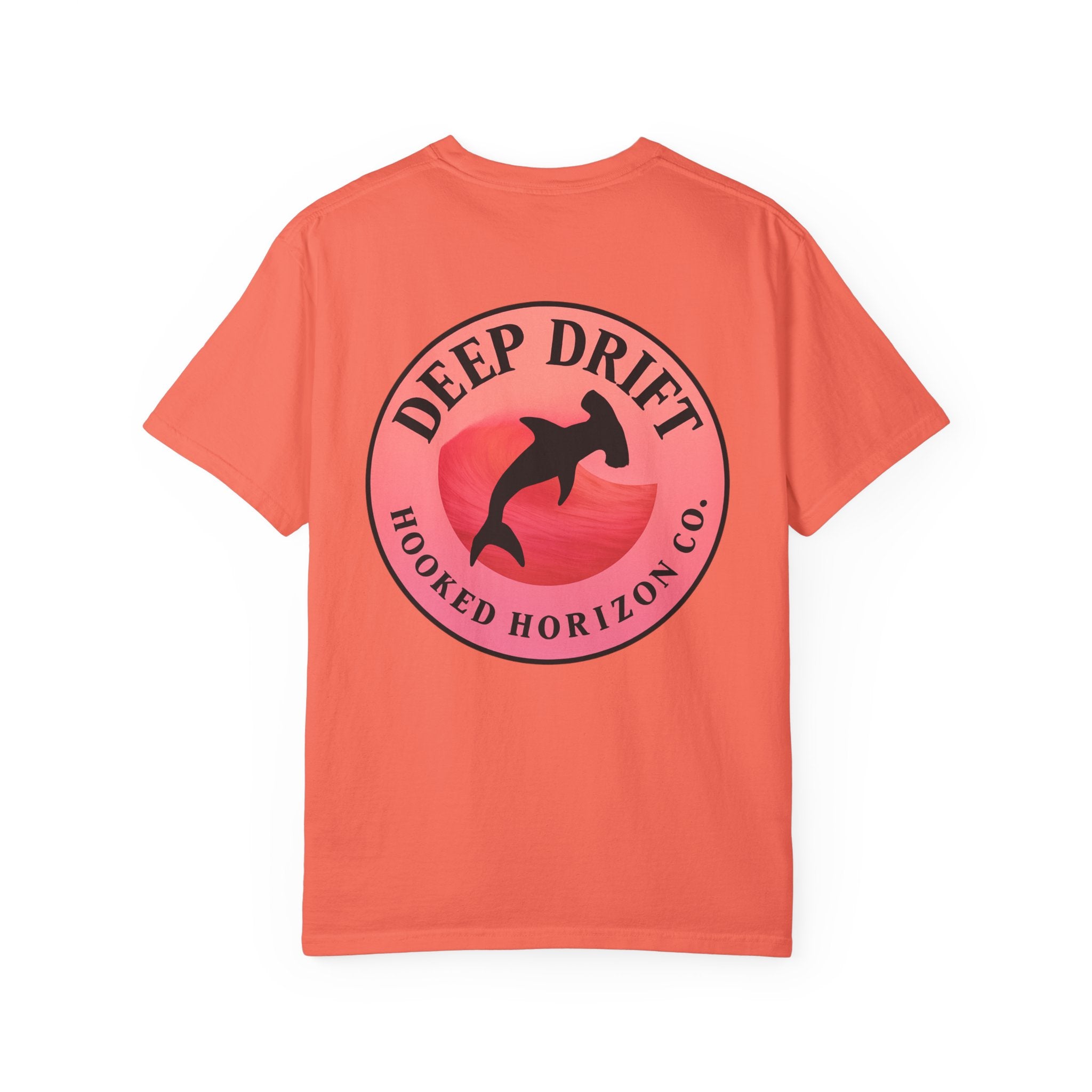 Deep Drift Fishing T-Shirt - Pink & Peach Fishing Tee for Angler Lovers, Pink Ombre, Hammer Head Shark Tee, Ocean-inspired