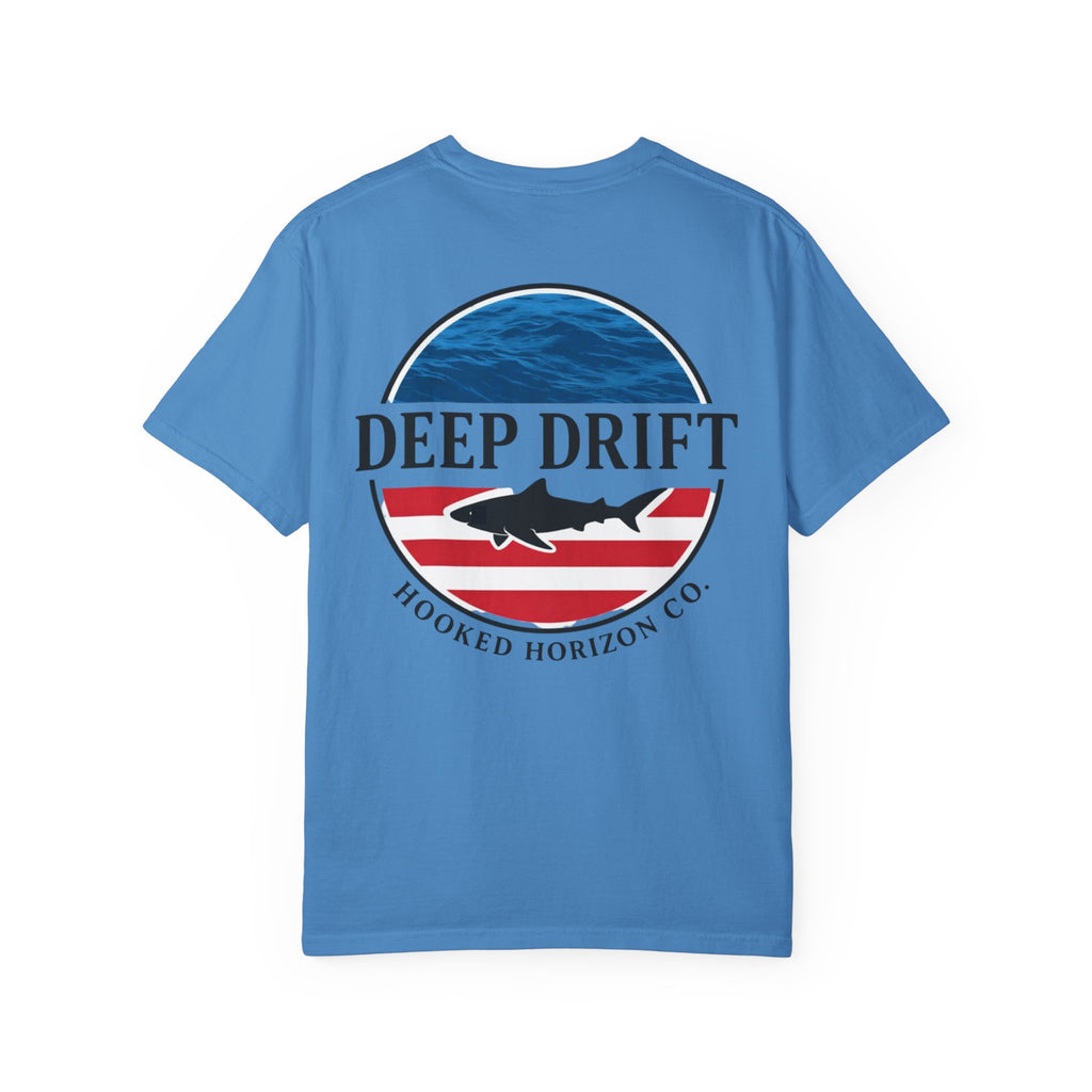 USA Deep Drift Fishing T-Shirt - RED, WHITE & BLUE Fishing Tee for Angler Lovers, Shark Lovers, Ocean Tee