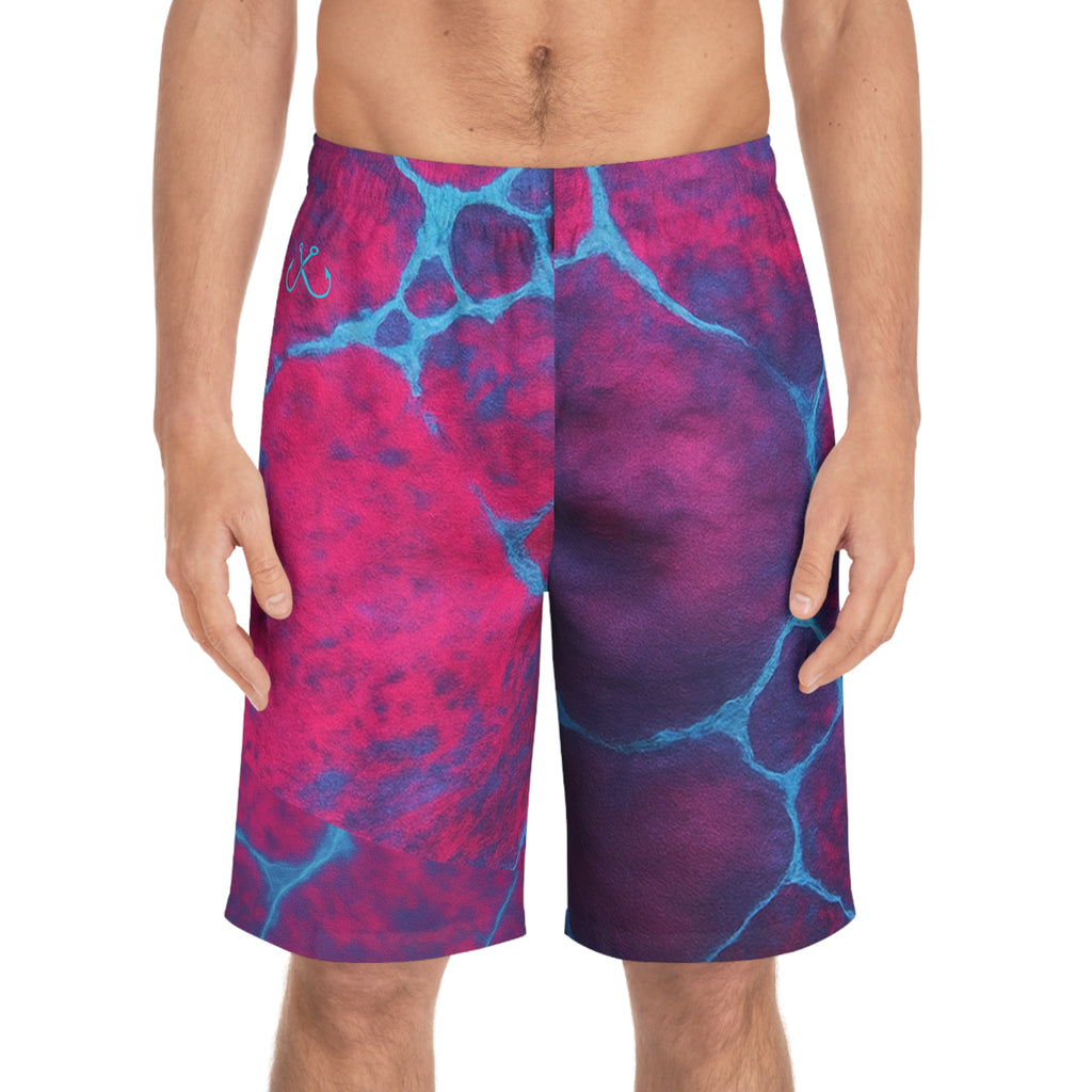 Magenta and Turquoise Ocean-Inspired Board Shorts, Swimwear for Beach Days, Summer Vacations, Pool Parties, Surfing Attire, Water Sports