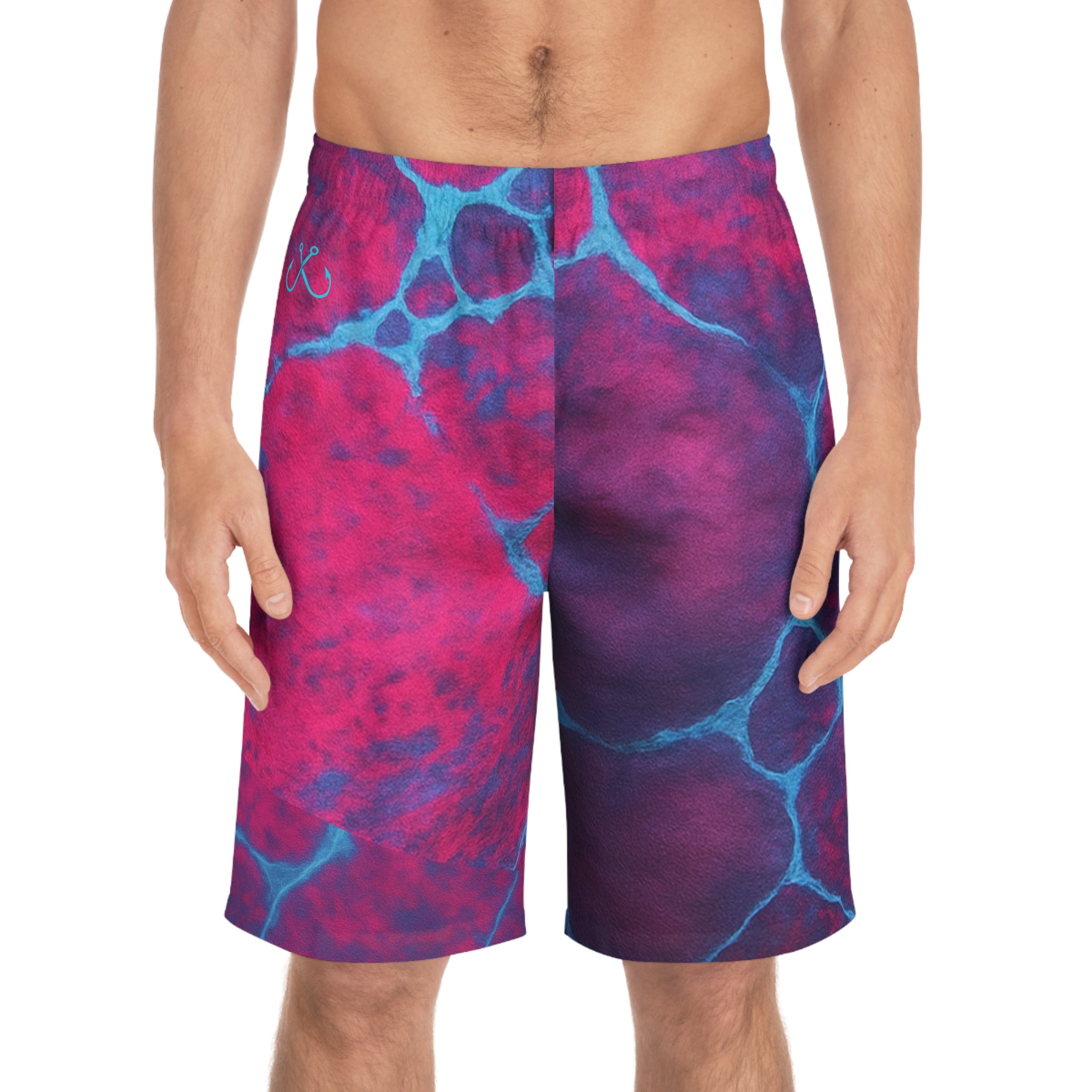 Magenta and Turquoise Ocean-Inspired Board Shorts, Swimwear for Beach Days, Summer Vacations, Pool Parties, Surfing Attire, Water Sports