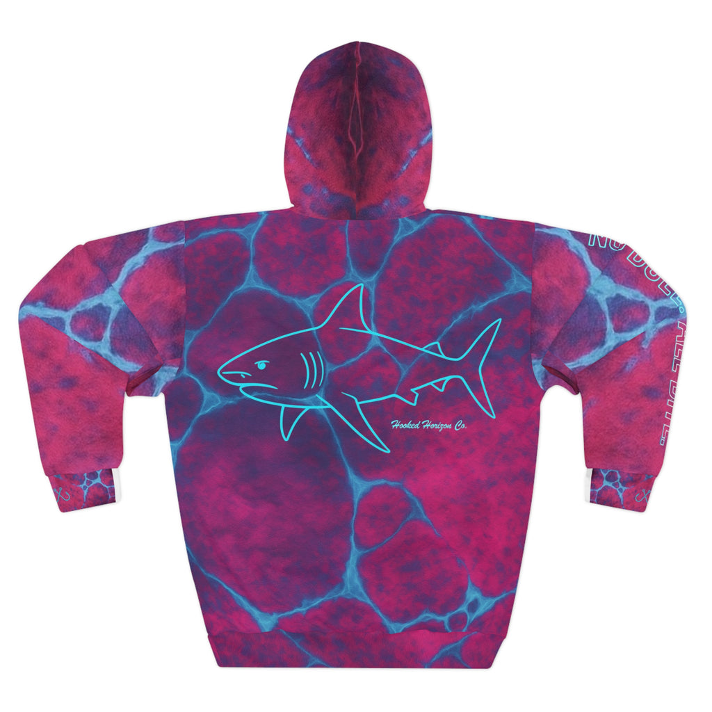 Magenta & Turquoise Shark No Bull. All Bite Fishing Hoodie — Deep Drift Fishing,  Hooked Horizon Co. Neon Ombre Pullover
