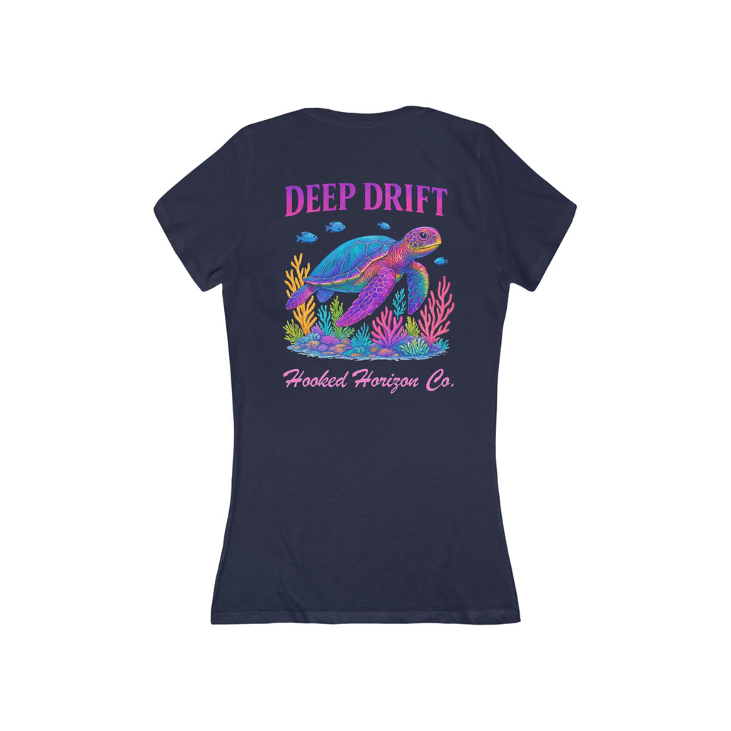 Turtle Deep Drift Women's V-Neck Tee - Casual Style, Gift for Beach Lovers, Summer Wear, Travel Outfit, Comfortable Tee