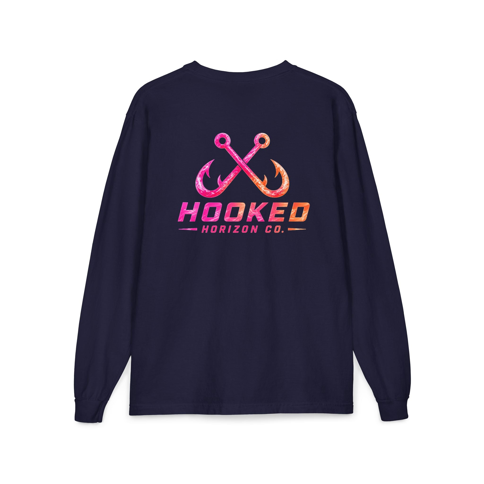 Hot Pink & Peach Hooked Horizon Co. — Classic Logo Unisex Long Sleeve Pocket T-Shirt