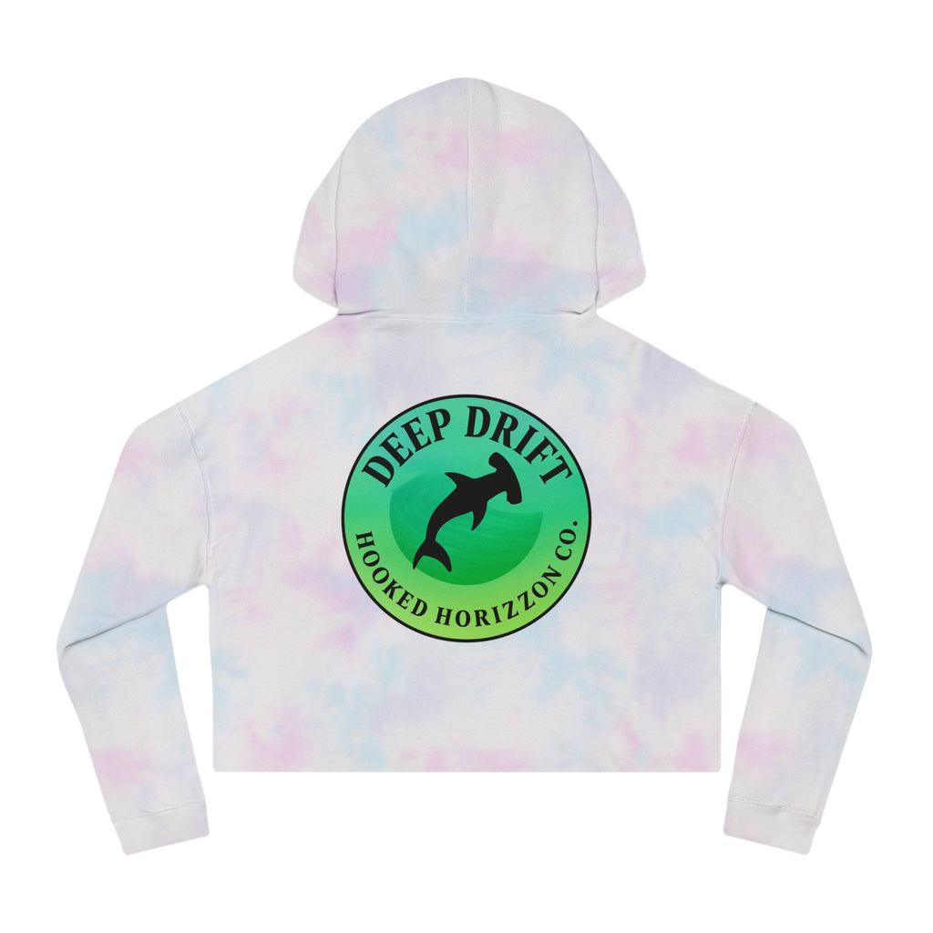 Green Hammer Head Shark Cropped Hoodie — "Deep Drift on the Water" Fishing Graphic