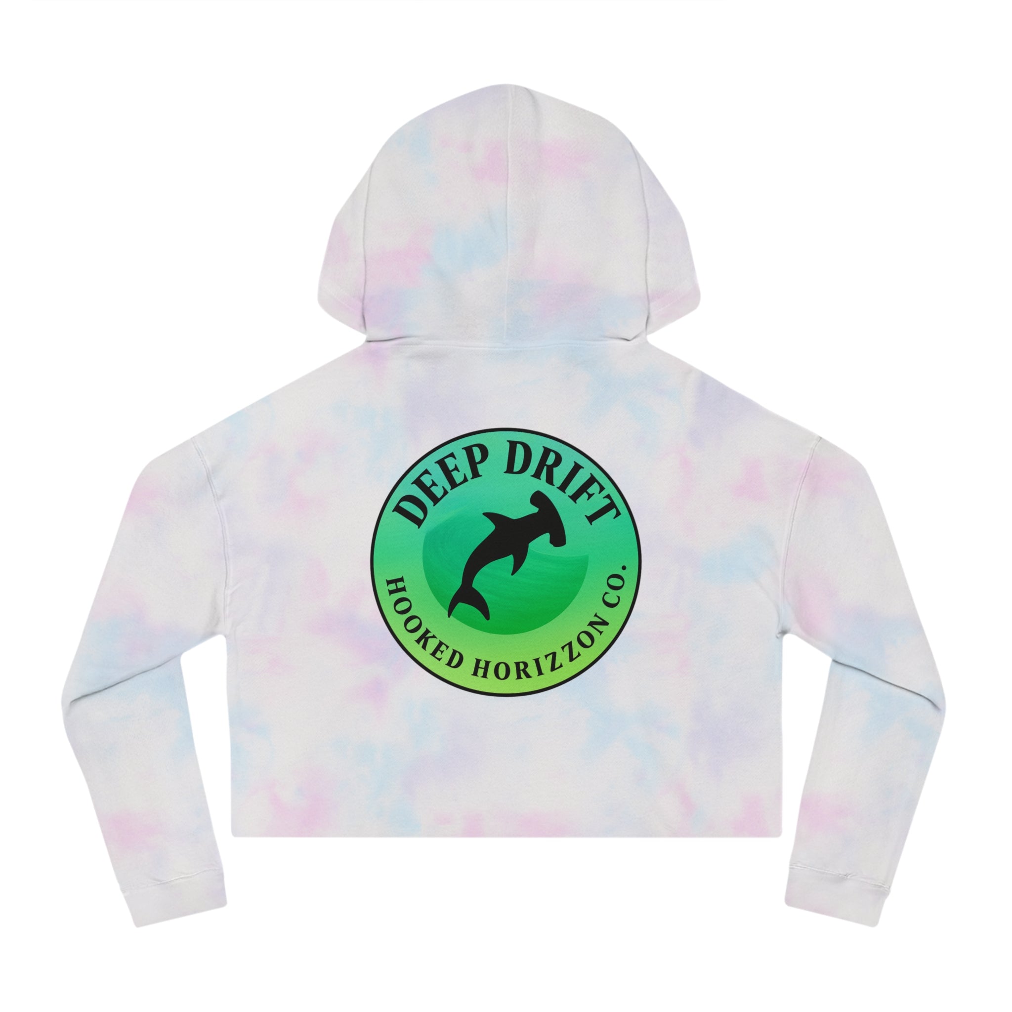 Green Hammer Head Shark Cropped Hoodie — "Deep Drift on the Water" Fishing Graphic