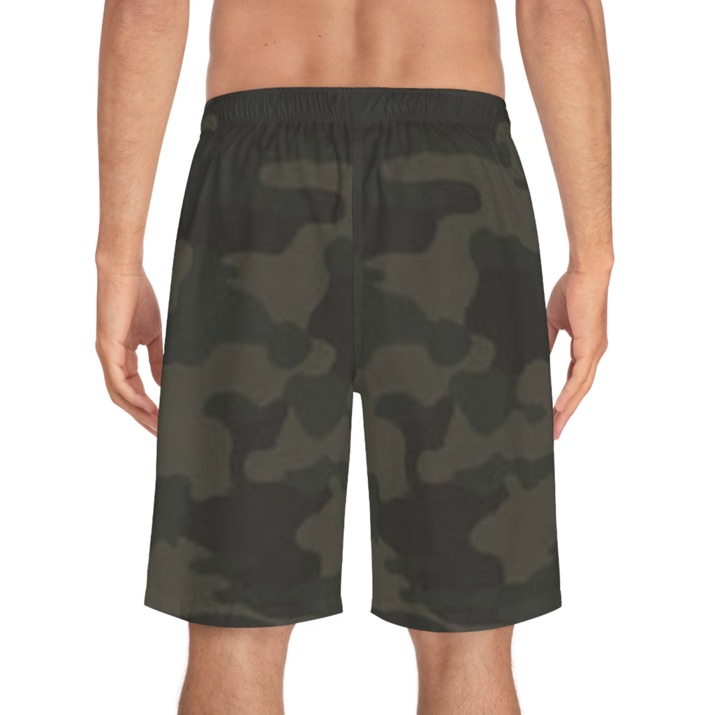 Olive Camo-Inspired Board Shorts, Swimwear for Beach Days, Summer Vacations, Pool Parties, Surfing Attire, Water Sports