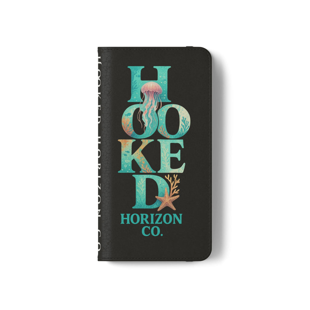 Turtle Hooked Horizon Co Flip Phone Case — Turquoise Water Pattern Wallet Cover