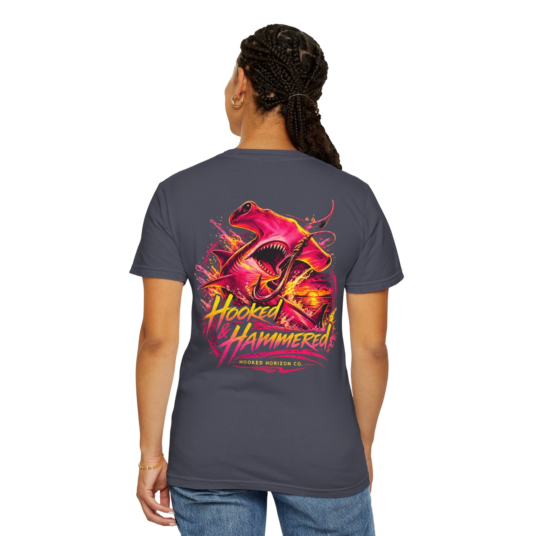 Hooked & Hammered Fishing T-shirt, Hooked Horizon Co, Angler Gifts, Shark Lovers