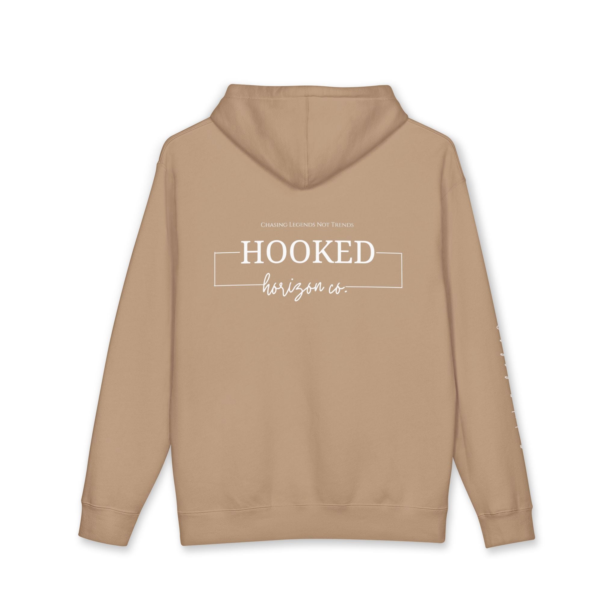 Chasing Legends Not Trends Hoodie Hooked Horizon Co. — Minimal Fishing Back Graphic Hoodie, Multiple Color Variations