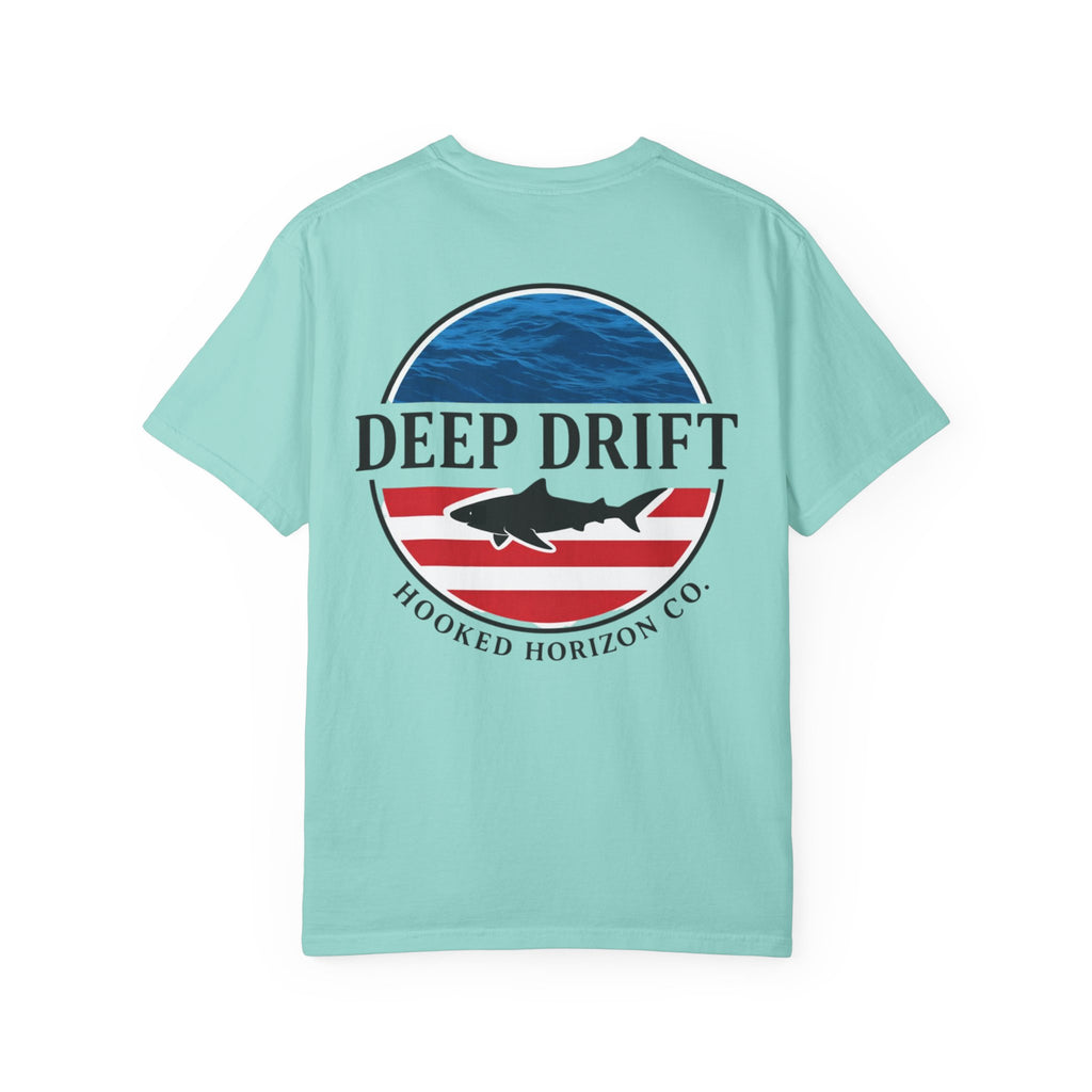 USA Deep Drift Fishing T-Shirt - RED, WHITE & BLUE Fishing Tee for Angler Lovers, Shark Lovers, Ocean Tee