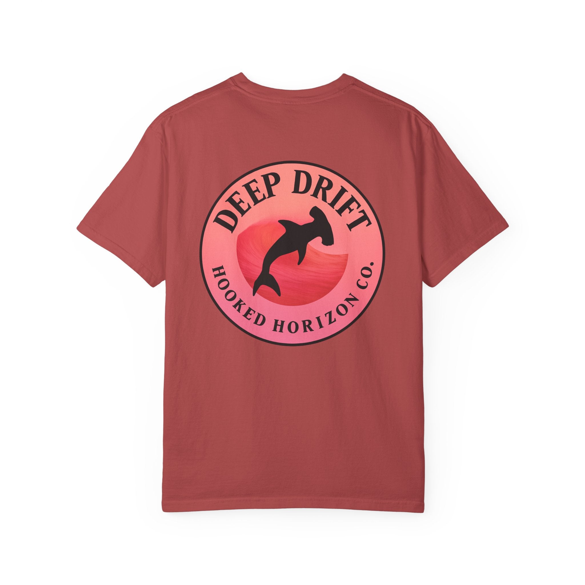 Deep Drift Fishing T-Shirt - Pink & Peach Fishing Tee for Angler Lovers, Pink Ombre, Hammer Head Shark Tee, Ocean-inspired