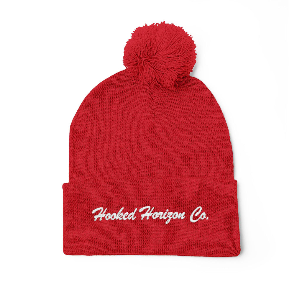 Hooked Horizon Co. Embroidered Pom-Pom Knit Cap — Cozy Grey Beanie with Multiple Color Variations