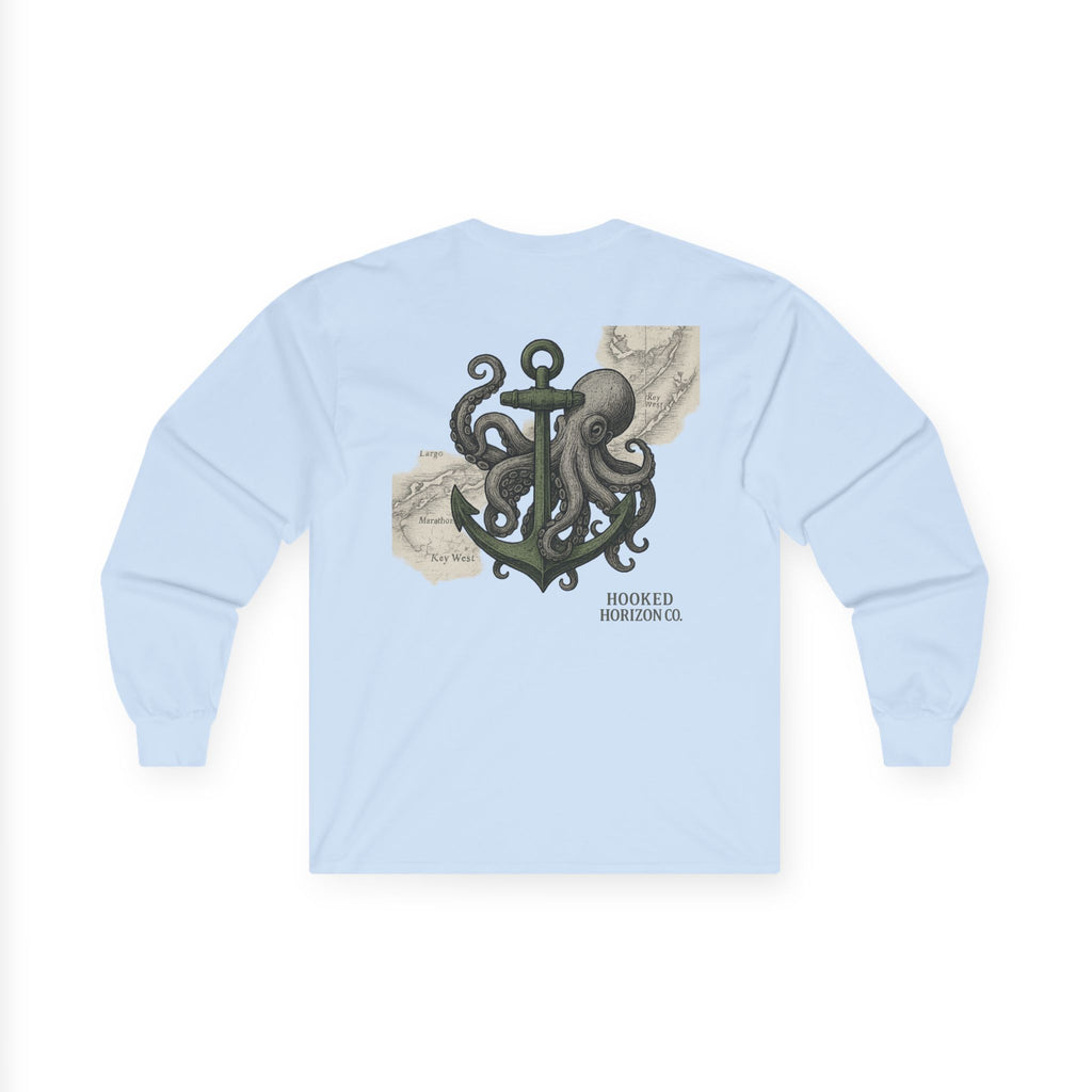 Octopus & Anchor Long Sleeve Tee, Unisex Cotton Shirt, Nautical Gift, Beachwear, Casual Outfit, Ocean Lover Apparel