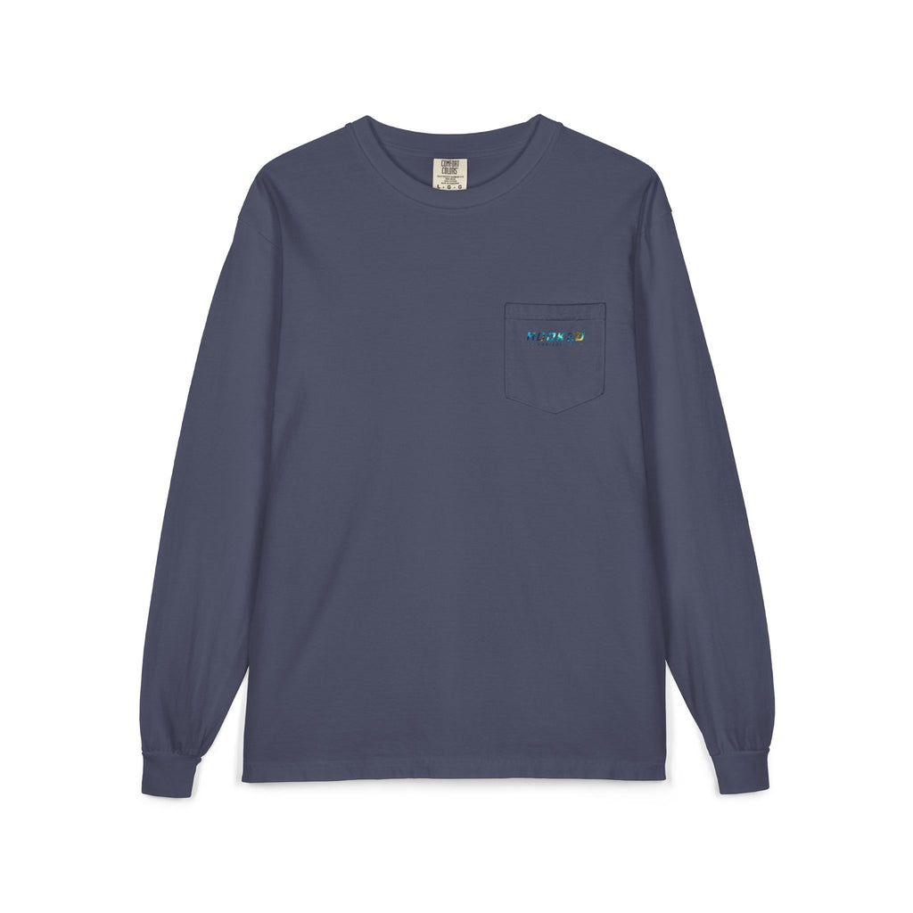 Blue & Gold Hooked Horizon Co.  Classic Logo Unisex Long Sleeve Pocket T-Shirt