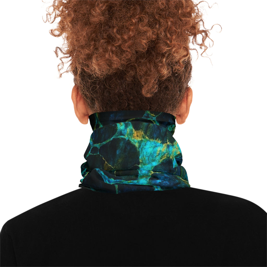 Teal & Turquoise Wave Pattern— Hooked Horizon Co. UV GaiterLightweight Neck Gaiter — 'Horizon' Blue Green Abstract Face Covering