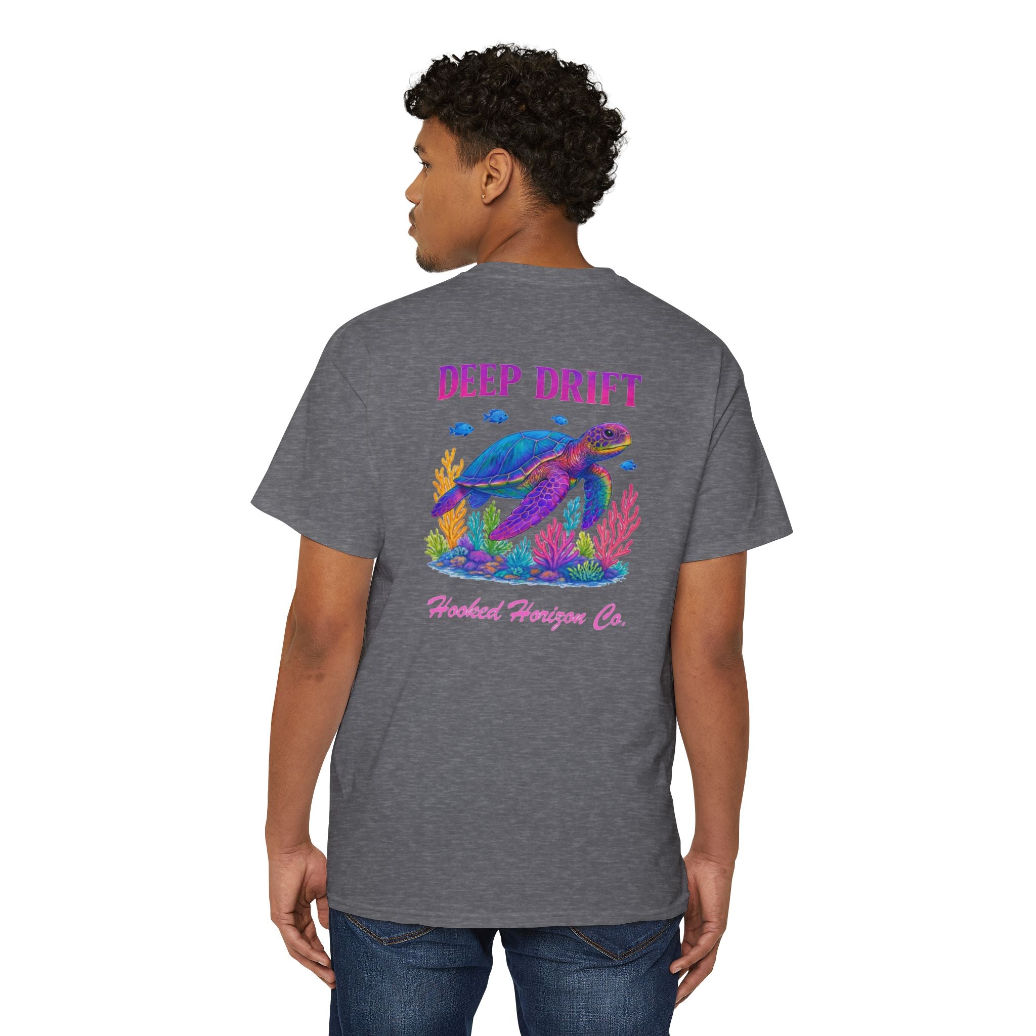 Turtle Deep Drift Hooked HorizonCo.  Tee- Perfect for Angler and Fishing Gifts, For him, For Her Unisex Cotton T-Shirt for Fishing & Wildlife Enthusiasts, Ocean Lovers