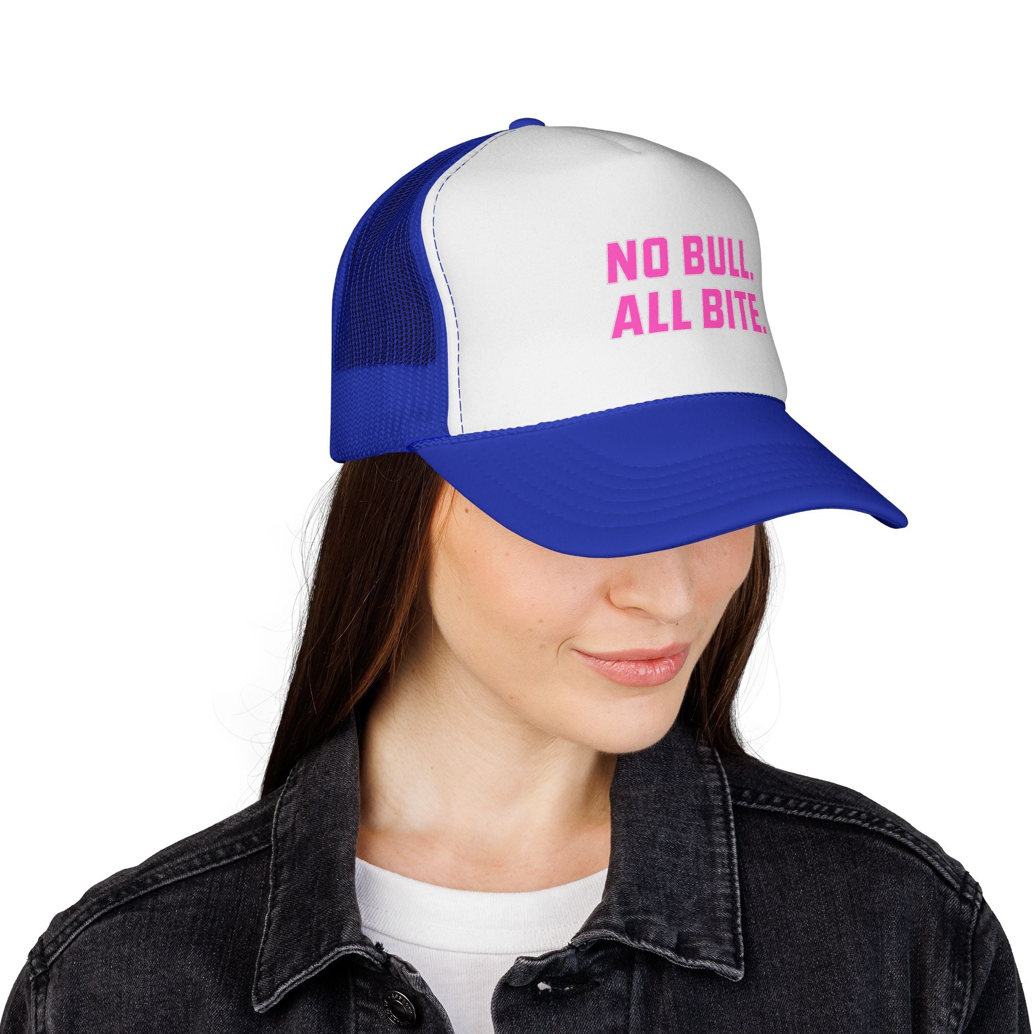 Pink No Bull All Bite Shark Trucker Cap — Fishing & Beach Hat