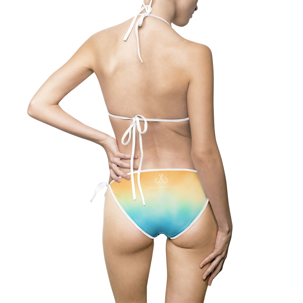 Orange To Blue Ombre Bikini –  Hooked Horizon Co. Swimsuit, Summer Beachwear, Swimwear for Vacations, Pool Parties, Tropical Getaways, Custom Strap Colors – Multiple Variations