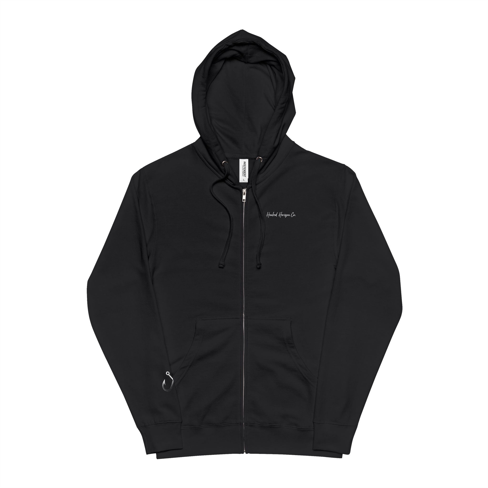 Hooked Horizon Co. Zip Hoodie — 'Wander Often' Minimal Chest Logo