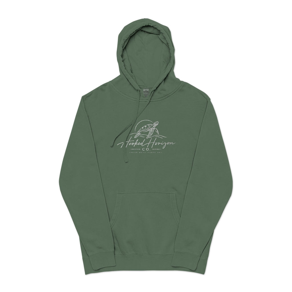 Turtle Hooked Horizon Co – " Chase What Moves You "Unisex Pigment-Dyed Hoodie