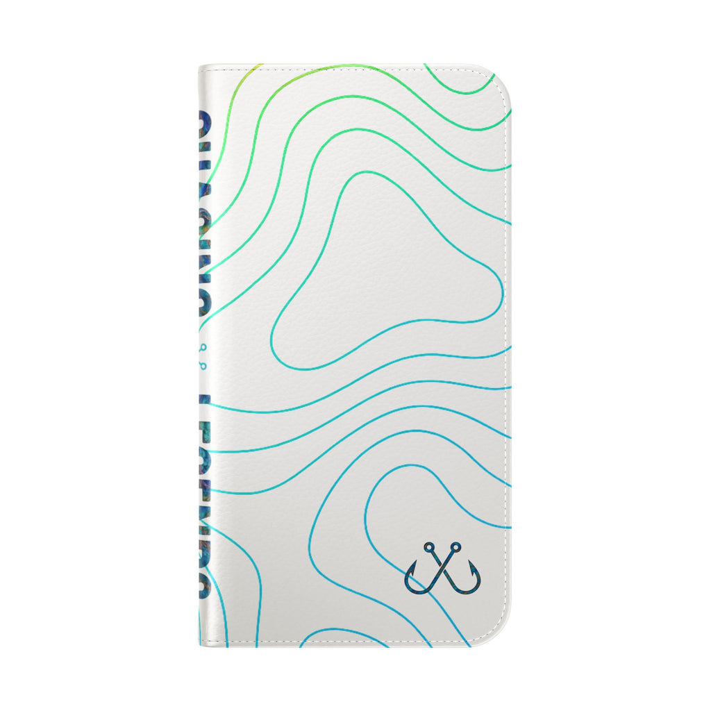 Ocean Topography Waves Flip Phone Case — Turquoise Water Pattern Wallet Cover