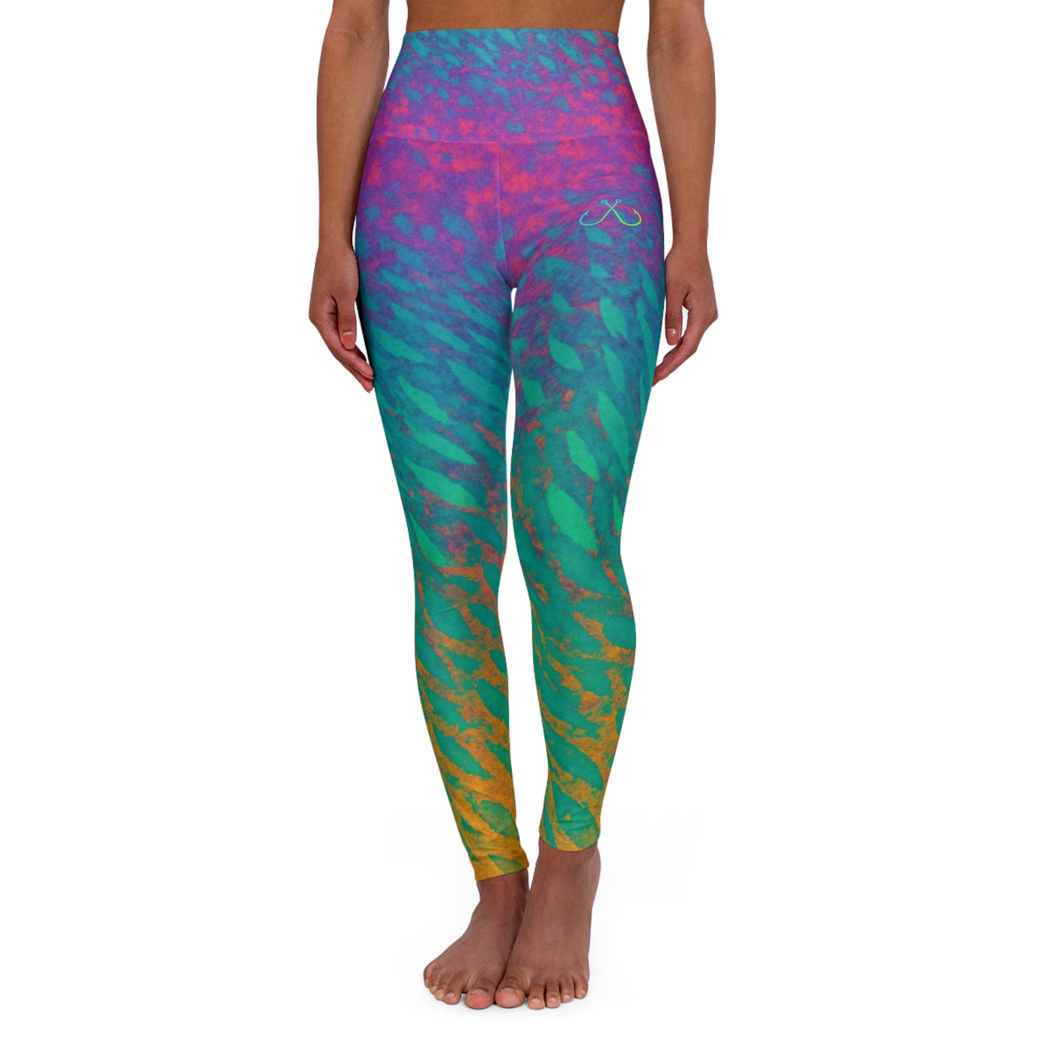 Rainbow Parrot Fish  High Waisted Yoga Leggings, Hooked Horizon Co,  Deep Drift- Purple, Comfortable Activewear, Fitness Pants, Ideal for Gym, Yoga, and Weekend Brunch