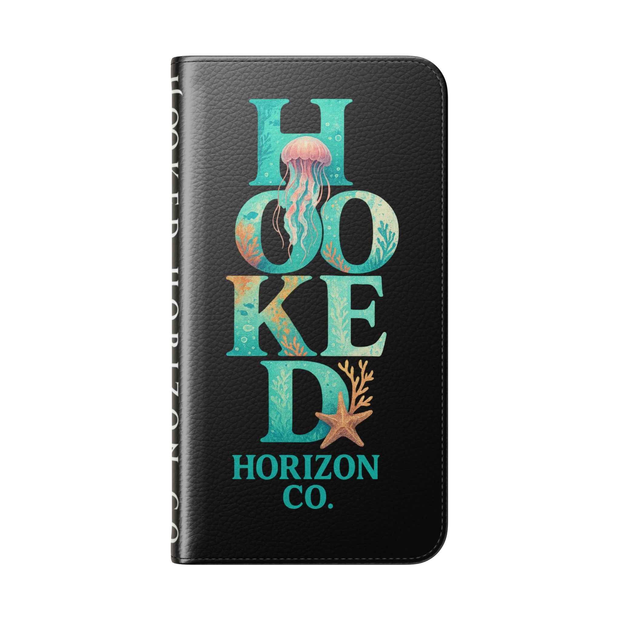 Turtle Hooked Horizon Co Flip Phone Case — Turquoise Water Pattern Wallet Cover