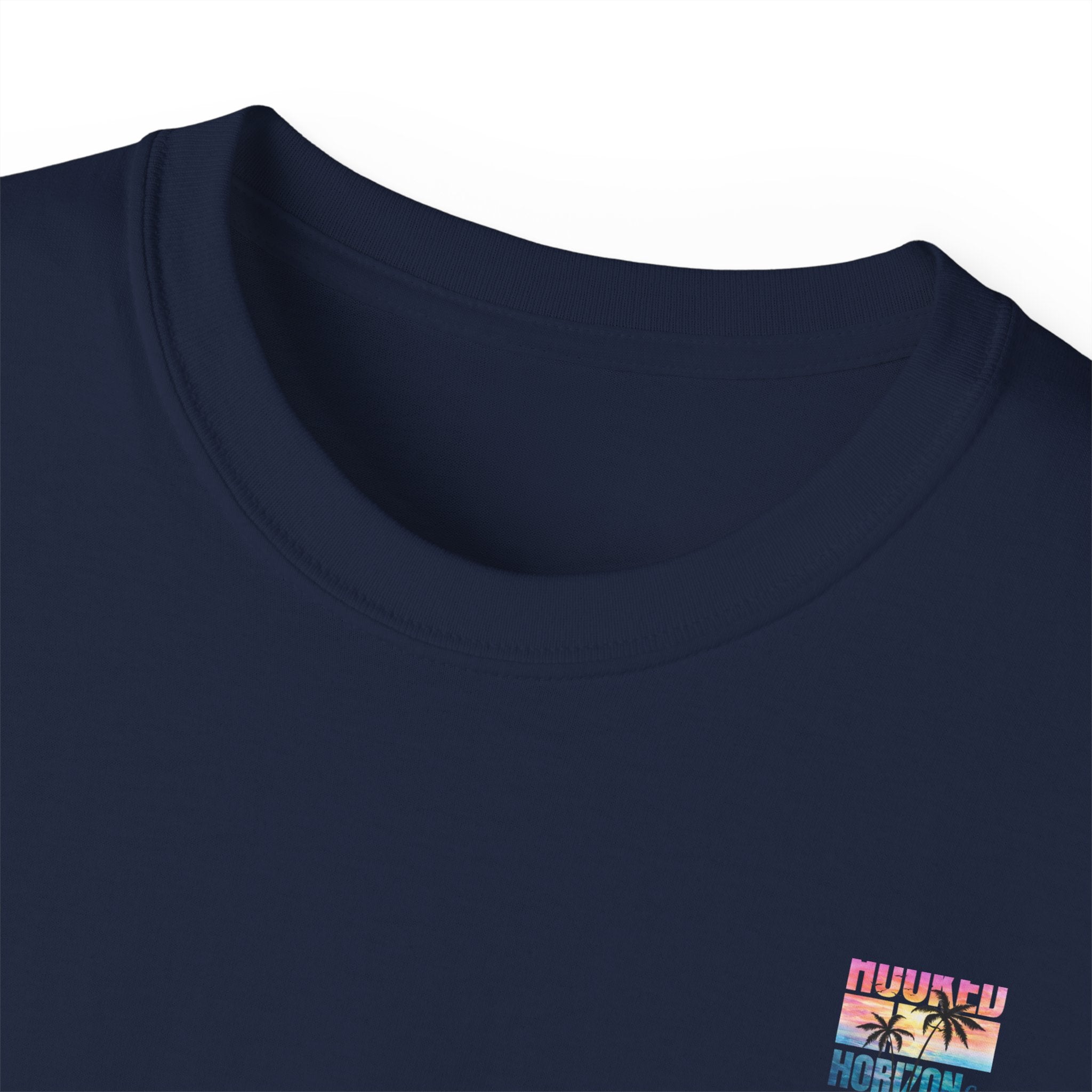 Sunset & Palm Tree T-Shirt — "Hooked" Boat & Horizon Graphic Tee, Multiple Color Variations