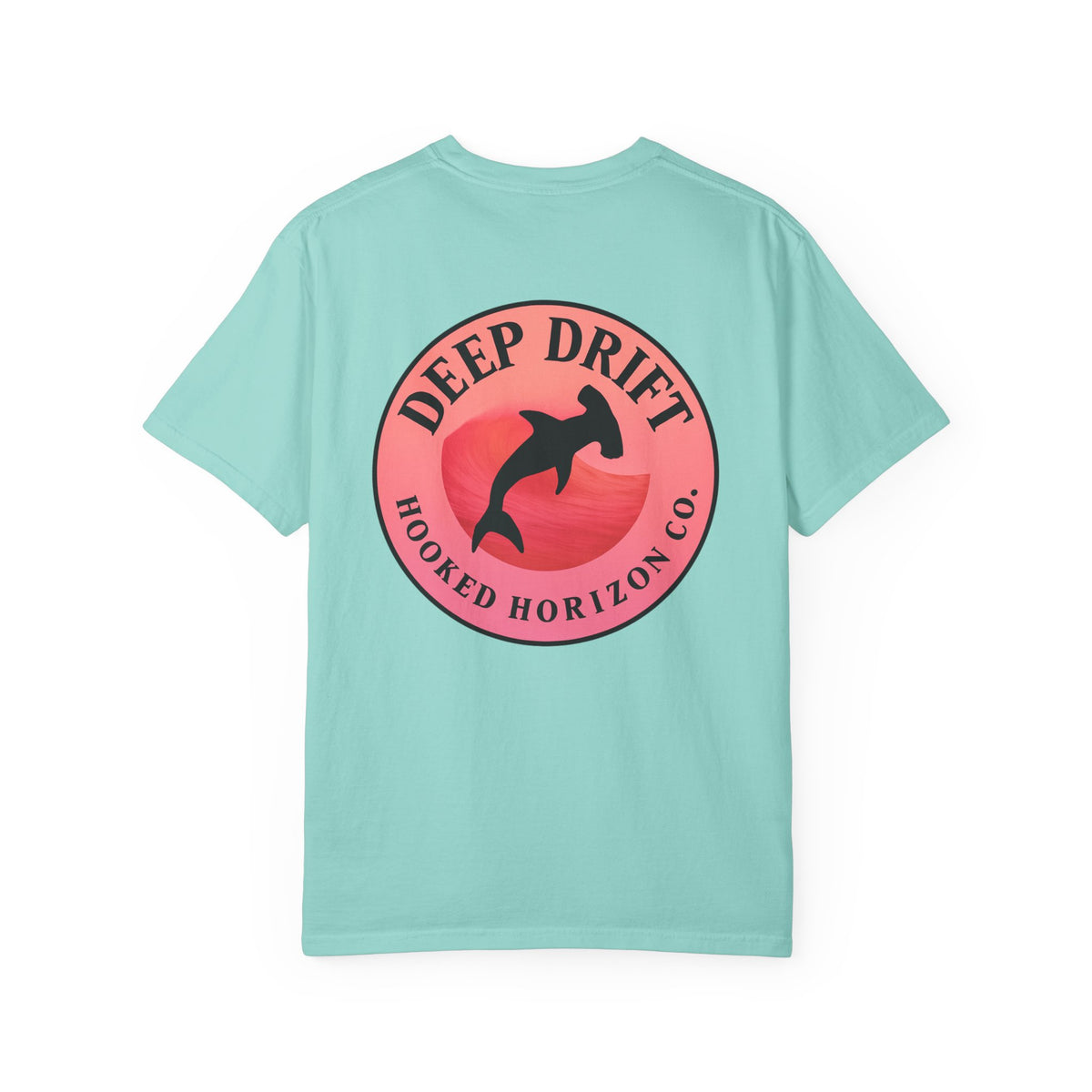 Deep Drift Fishing T-Shirt - Pink & Peach Fishing Tee for Angler Lovers, Pink Ombre, Hammer Head Shark Tee, Ocean-inspired