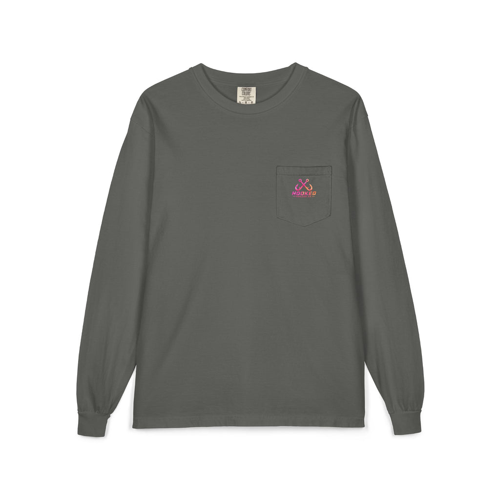 Hot Pink & Peach Hooked Horizon Co. — Classic Logo Unisex Long Sleeve Pocket T-Shirt