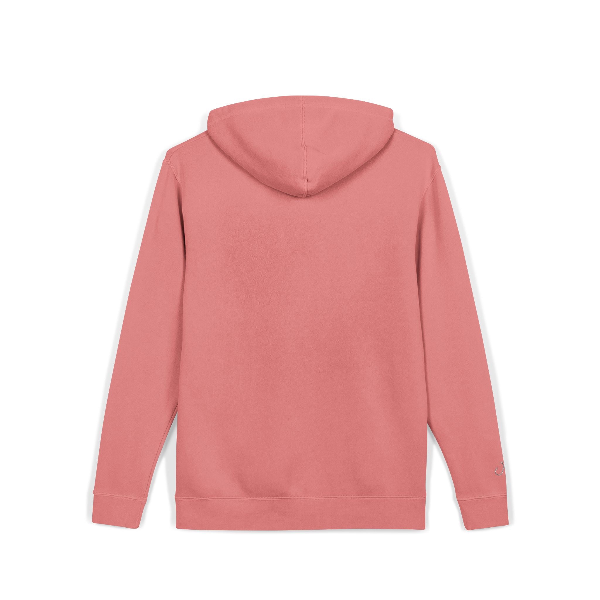 Hooked Horizon Co — Minimal Distrissed Hoodie — Distressed Tiny Text Pigment-Dyed Sweatshirt