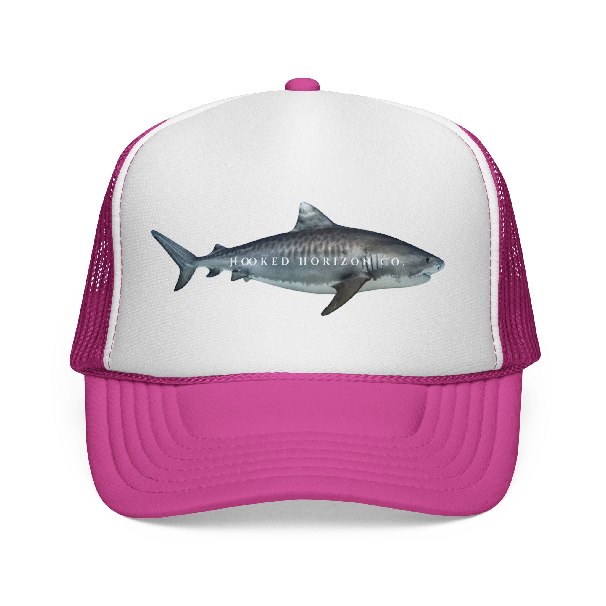 Tiger Shark Trucker Cap — 'Chasing Legends' Fishing Hooks Logo