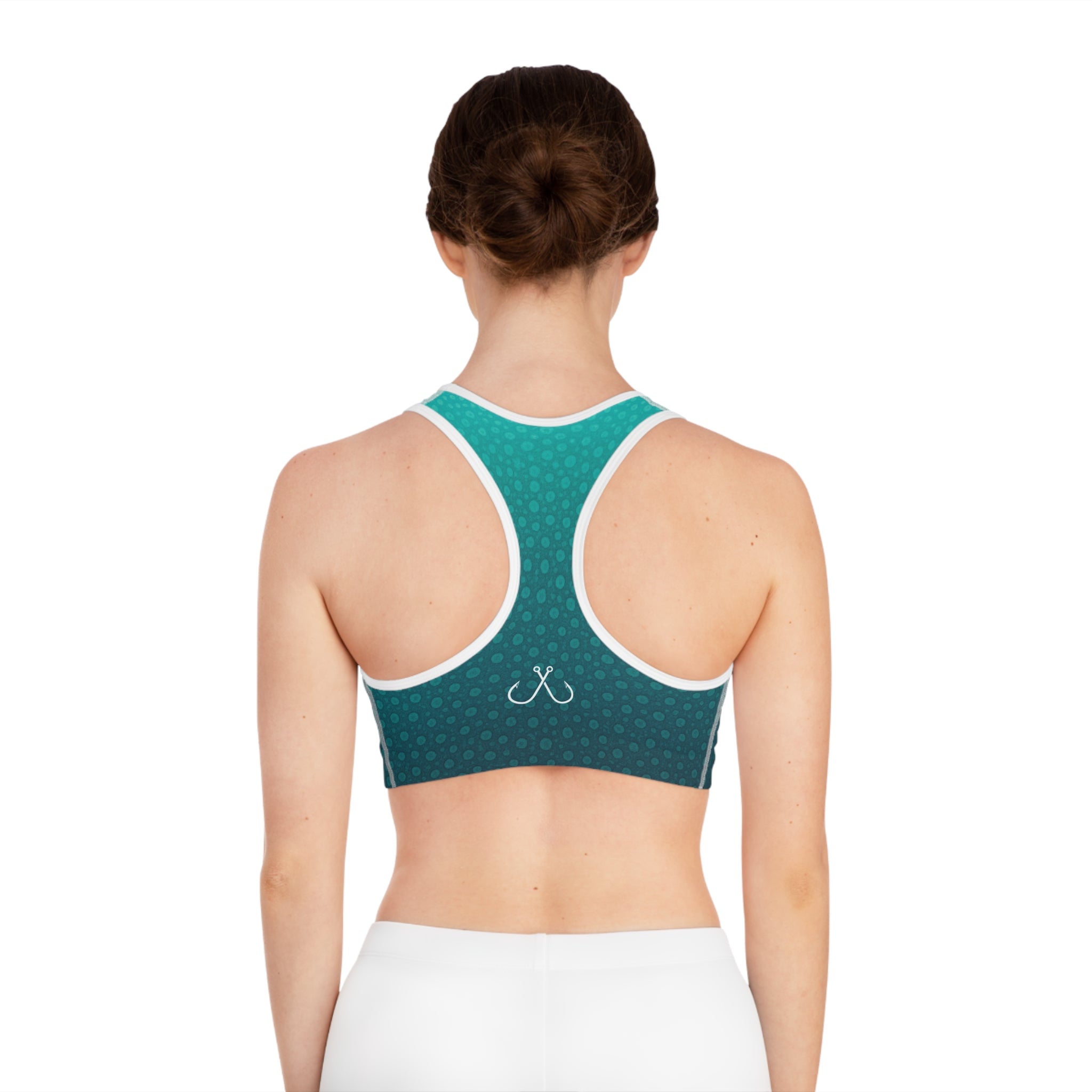 Teal Spotted Deep Drift Hooked Horizon Co. Stylish Sports Bra for Active Women, Workout Top, Gym Essential, Fitness Apparel, Athleisure Wear, Yoga Gear