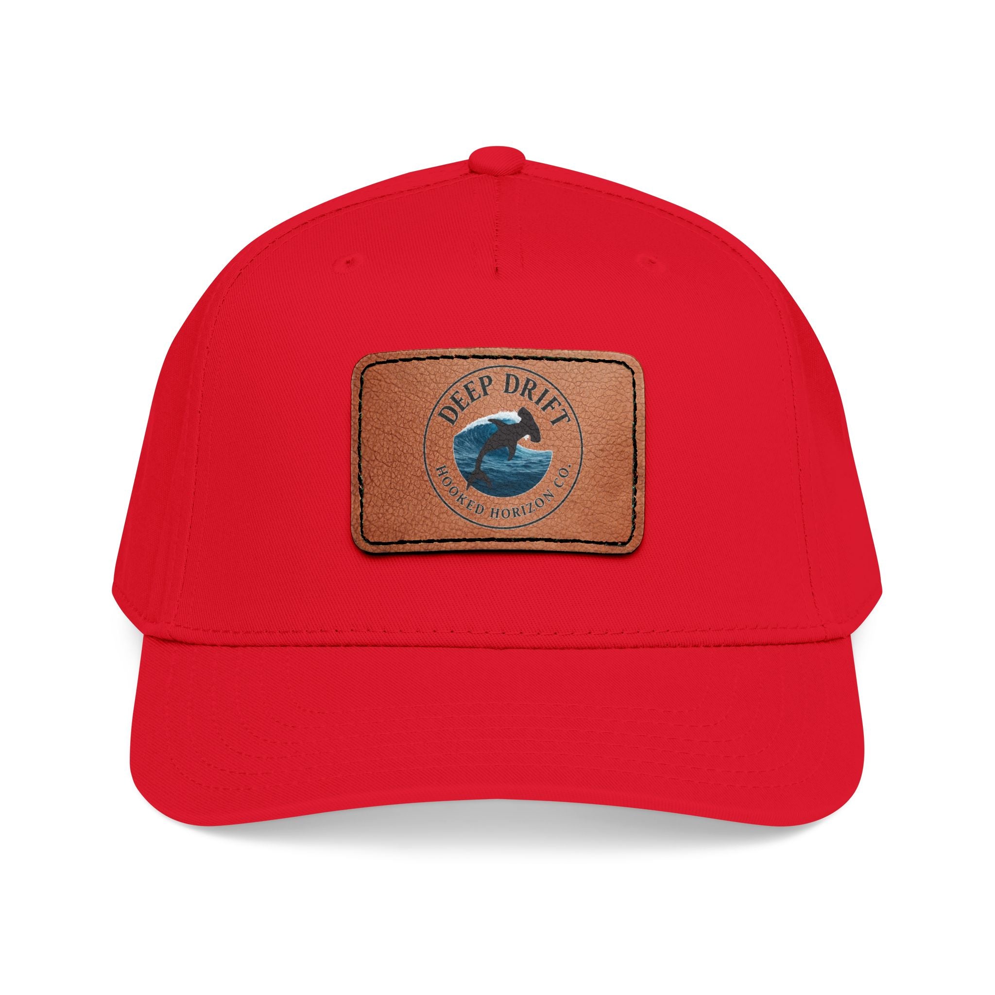 Deep Drift Leather Patch Baseball Cap — Hooked Horizon Co. Ocean Wave Logo, Multiple Color Variations