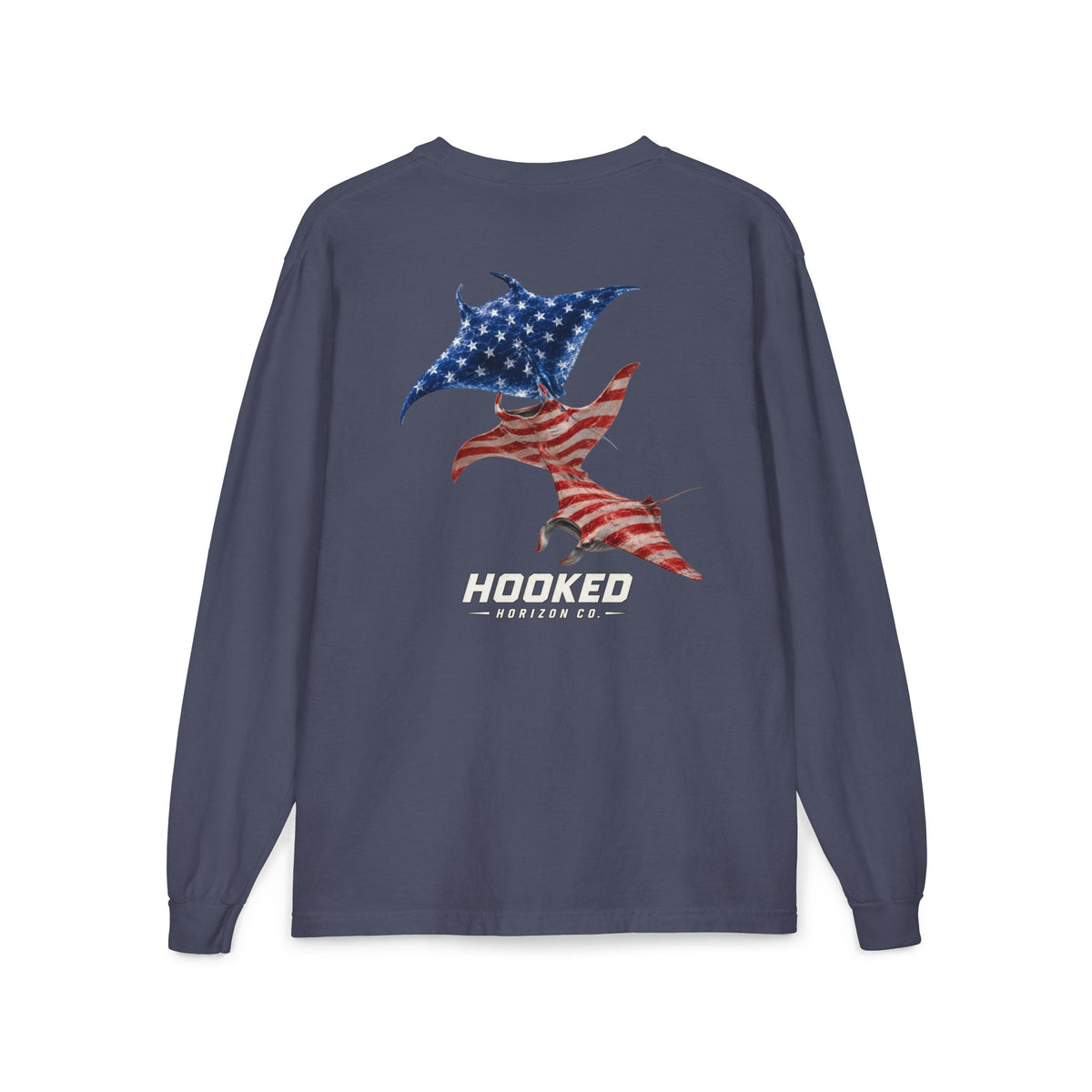 USA Manta Ray Hooked Horizon Co.  Classic Logo Unisex Long Sleeve Pocket T-Shirt