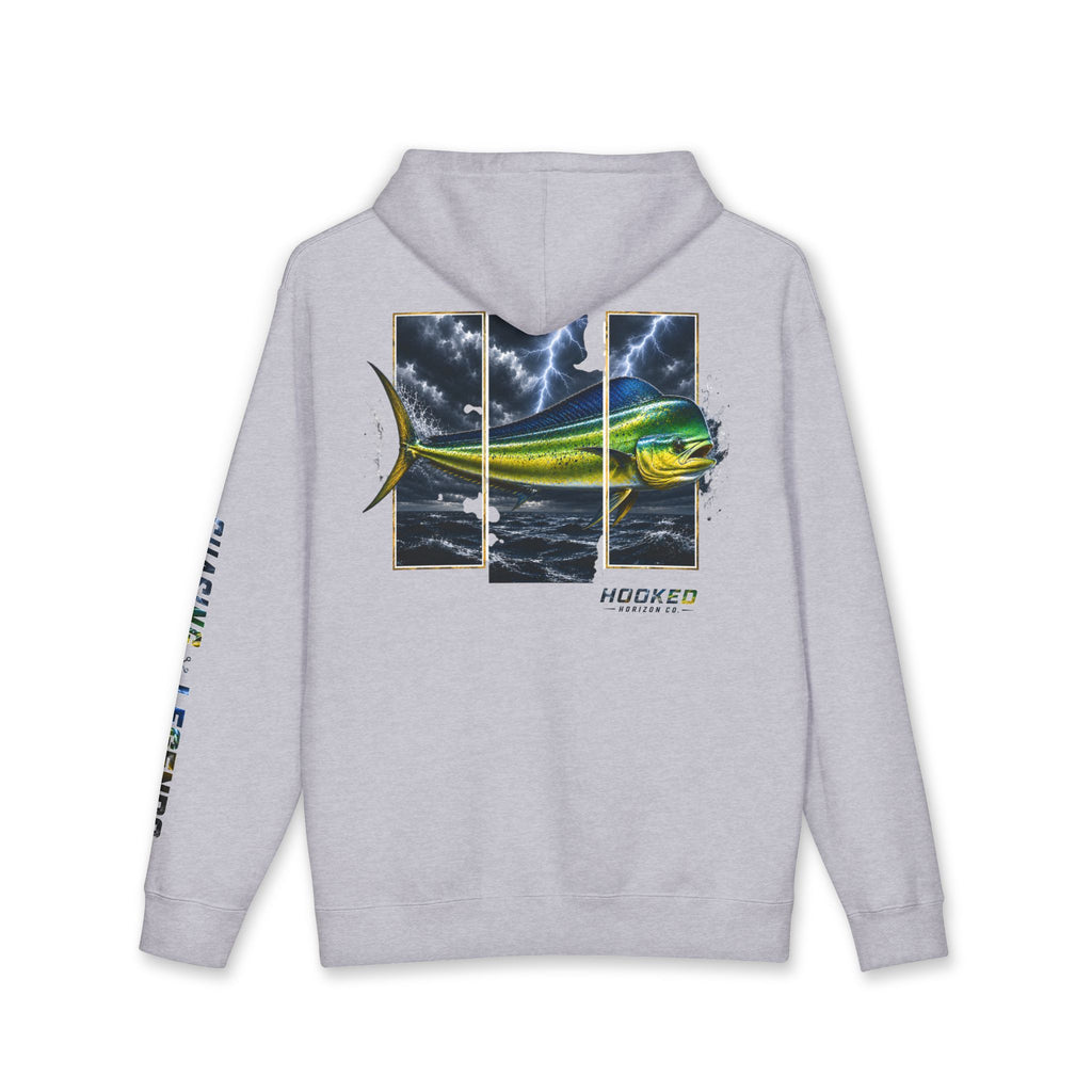 Mahi Mahi Hoodie Hooked Horizon Co. — Fishing Back Graphic Hoodie, Multiple Color Variations