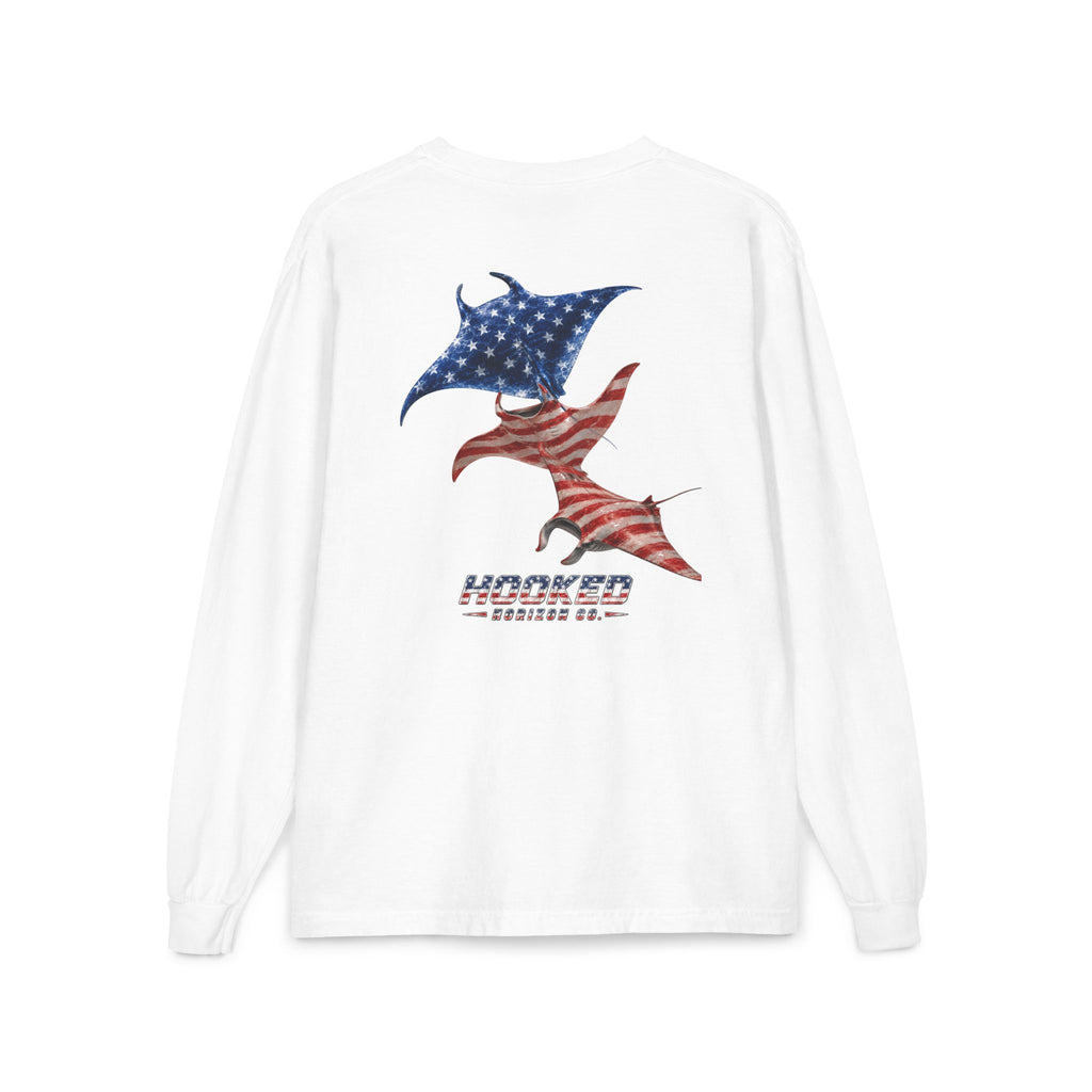 USA Manta Ray Hooked Horizon Co.  Classic Logo Unisex Long Sleeve Pocket T-Shirt