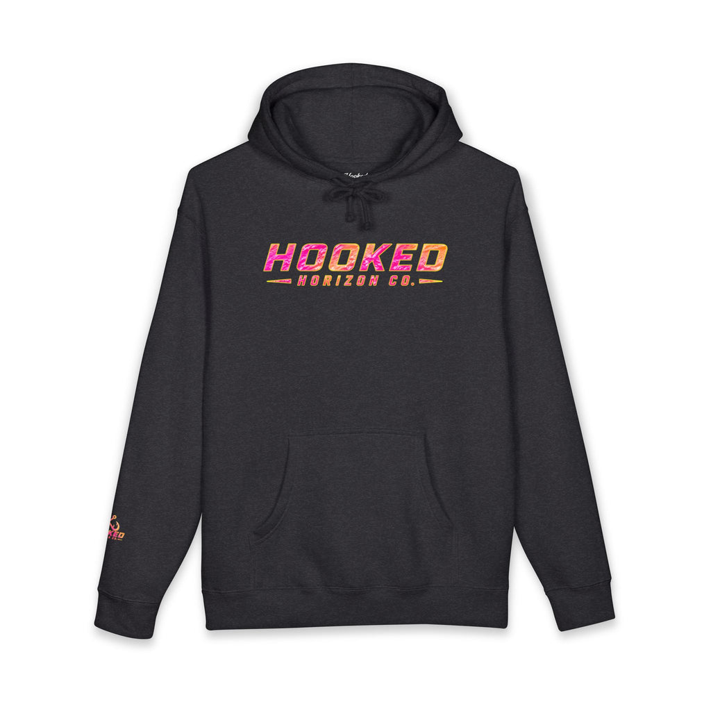 Hot Pink & Peach Hooked Horizon Co. — Fishing Back Graphic Hoodie, Multiple Color Variations